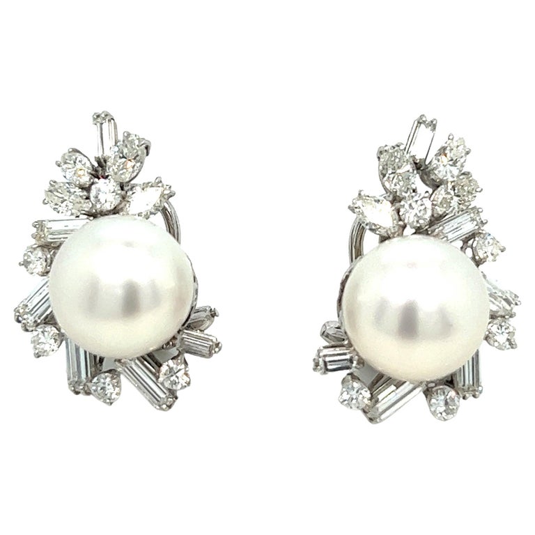 Diamond Pearl Ear Clips For Sale at 1stDibs