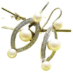 Diamant-Perlen-Ohrringe 0,44 Karat W VS 7 Gramm 18 kt Weißgold Ellipsen Revoire Diamant-Ohrringe