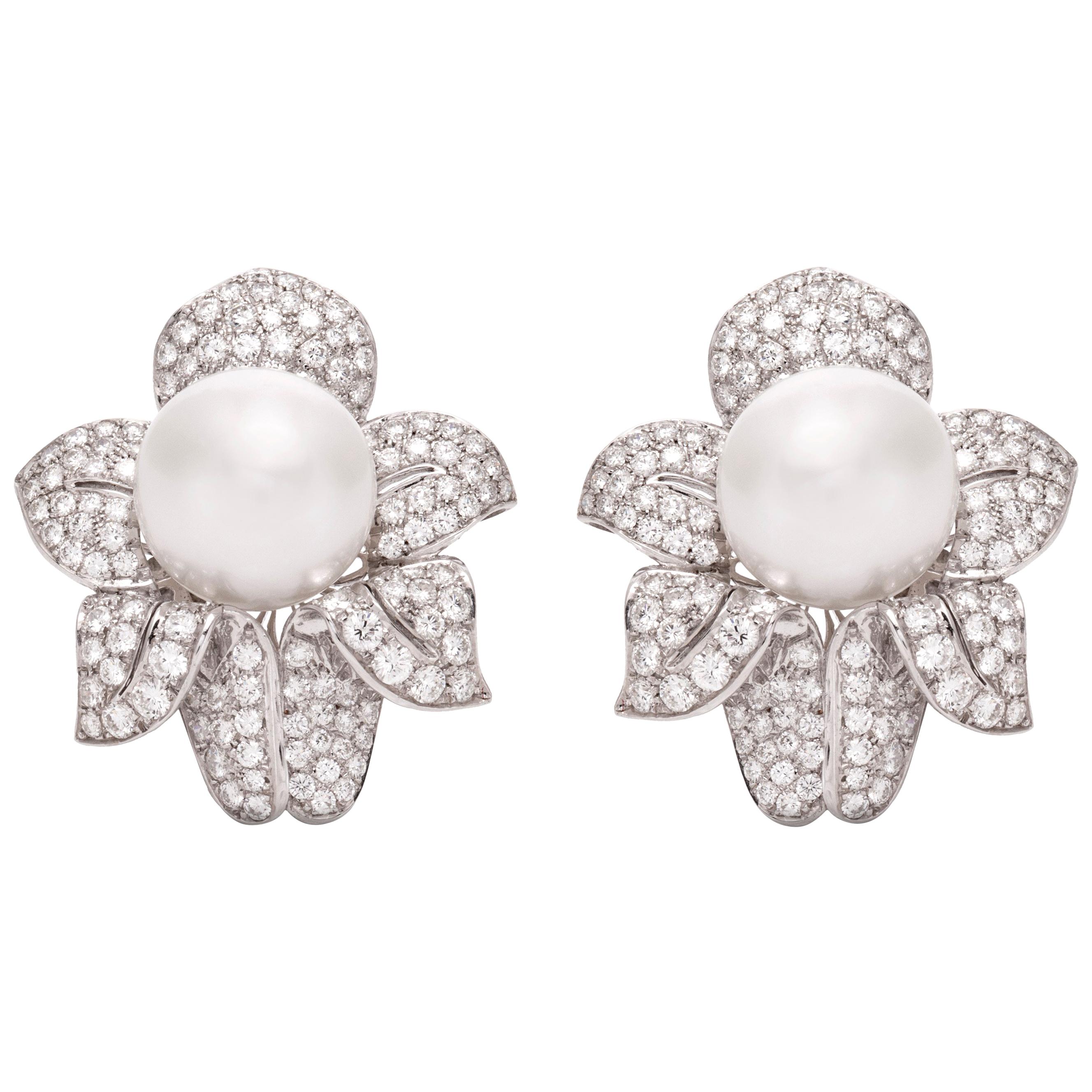 Diamond Clip-On Pearl Earrings