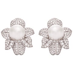 Diamond Clip-On Pearl Earrings Diamond Clip-On Pearl Earrings