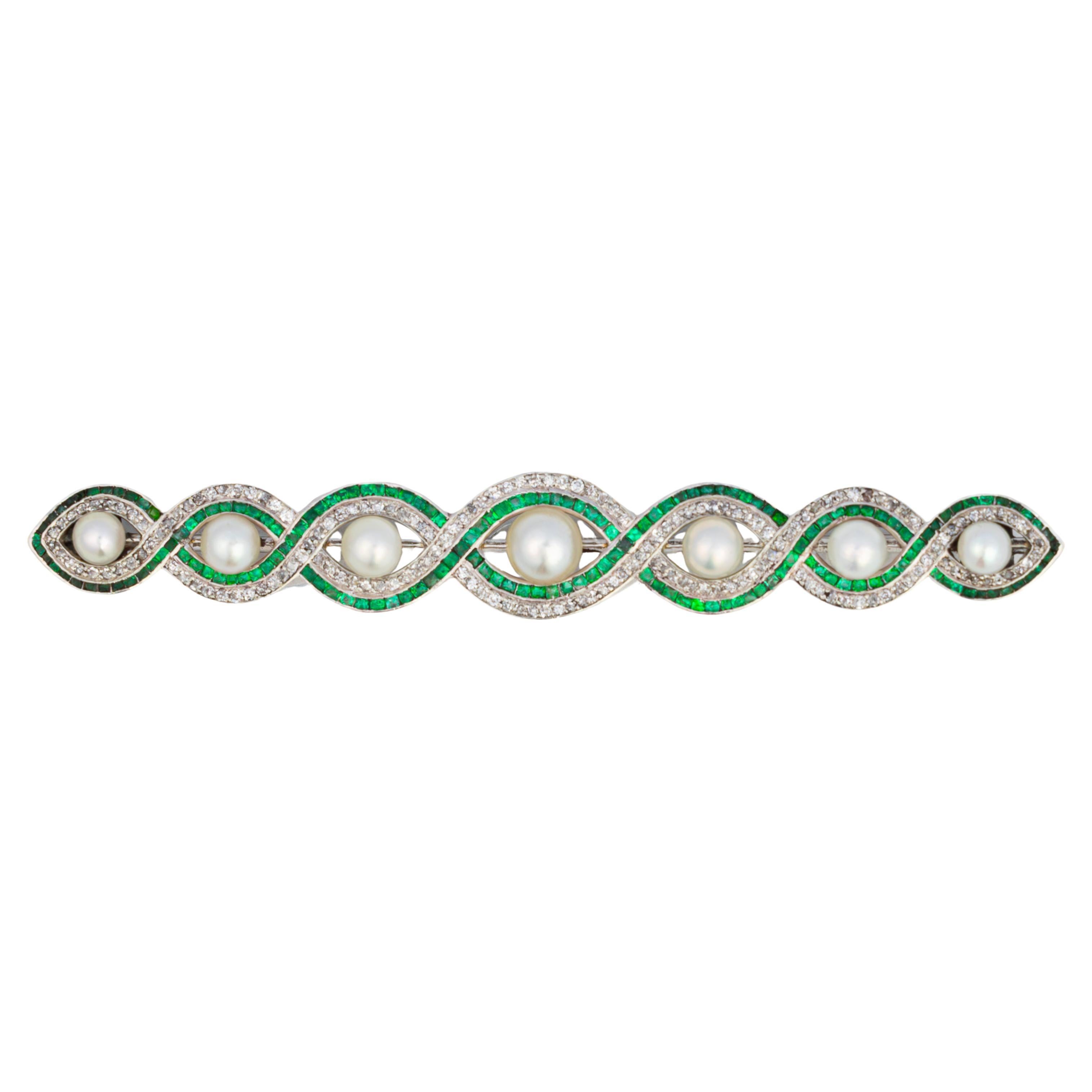 Diamond, Pearl & Emerald Brooch