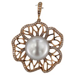 Diamond Pearl Flower Pendant in 18 Karat Rose Gold