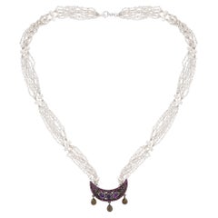 Diamond Pearl Gemstone Moon Charm Necklace 18 Karat Gold Silver Beaded Jewelry