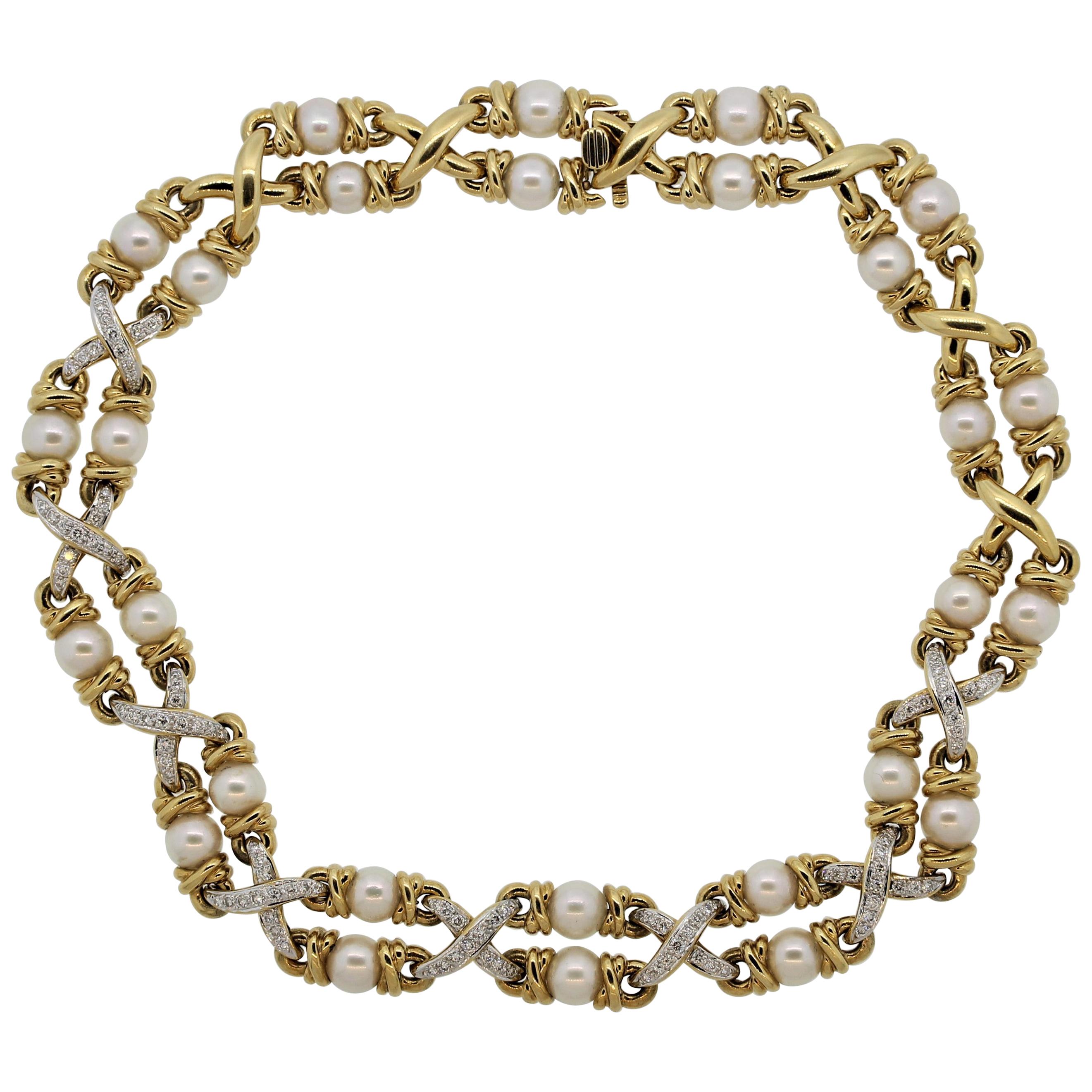 Diamond Pearl Gold Choker Necklace