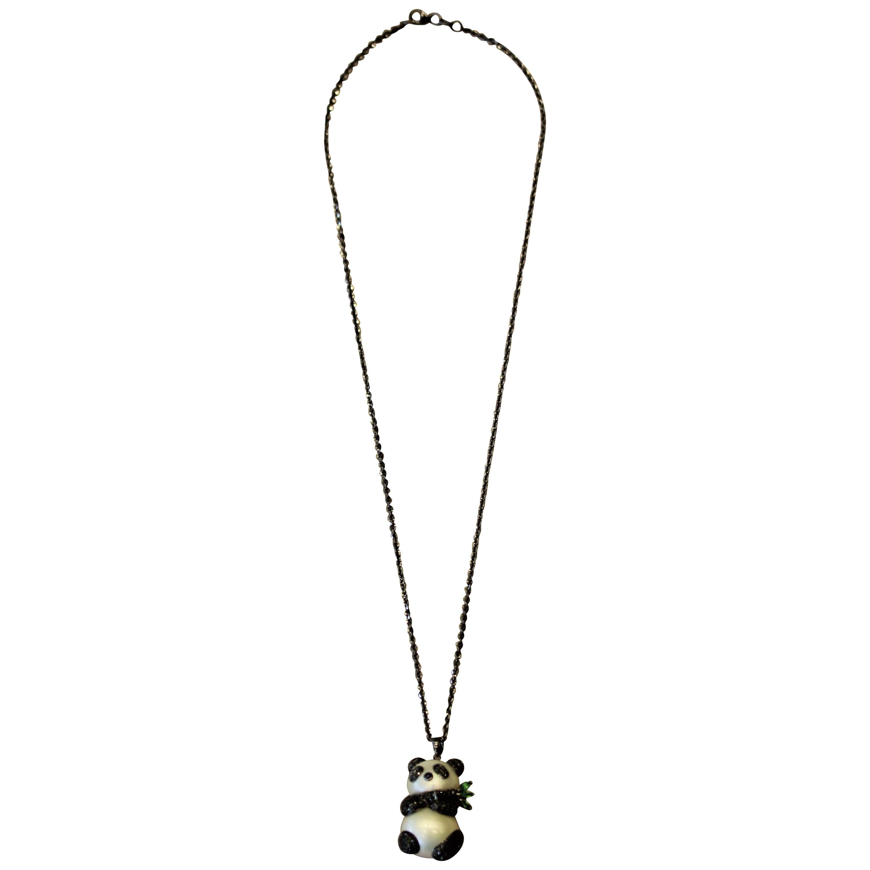 Diamond Pearl Gold Panda Pendant Necklace