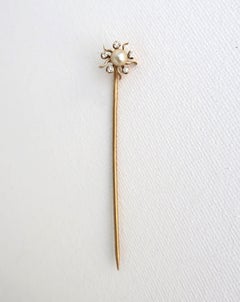 Diamond Pearl Gold Stickpin Brooch