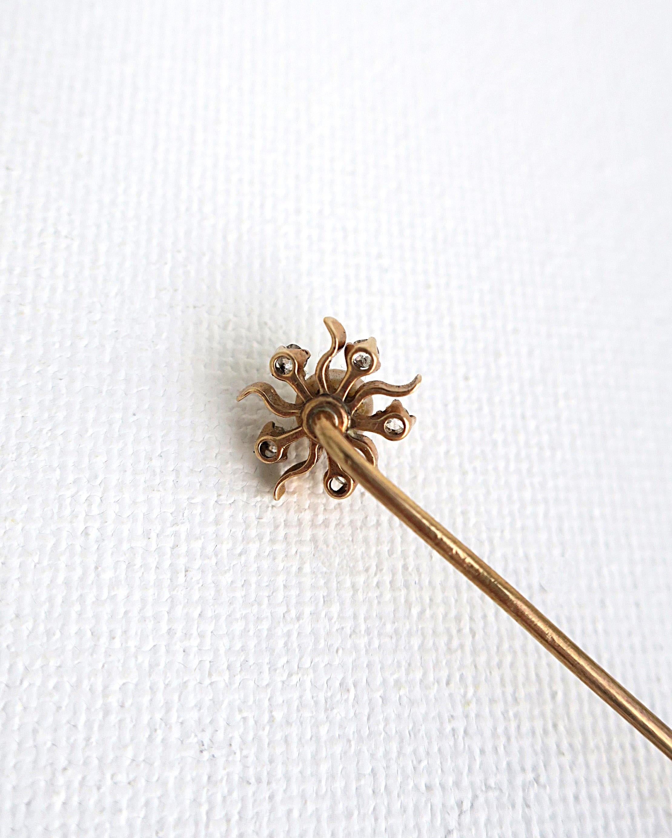Women's or Men's Diamond Pearl Gold Stickpin For Sale