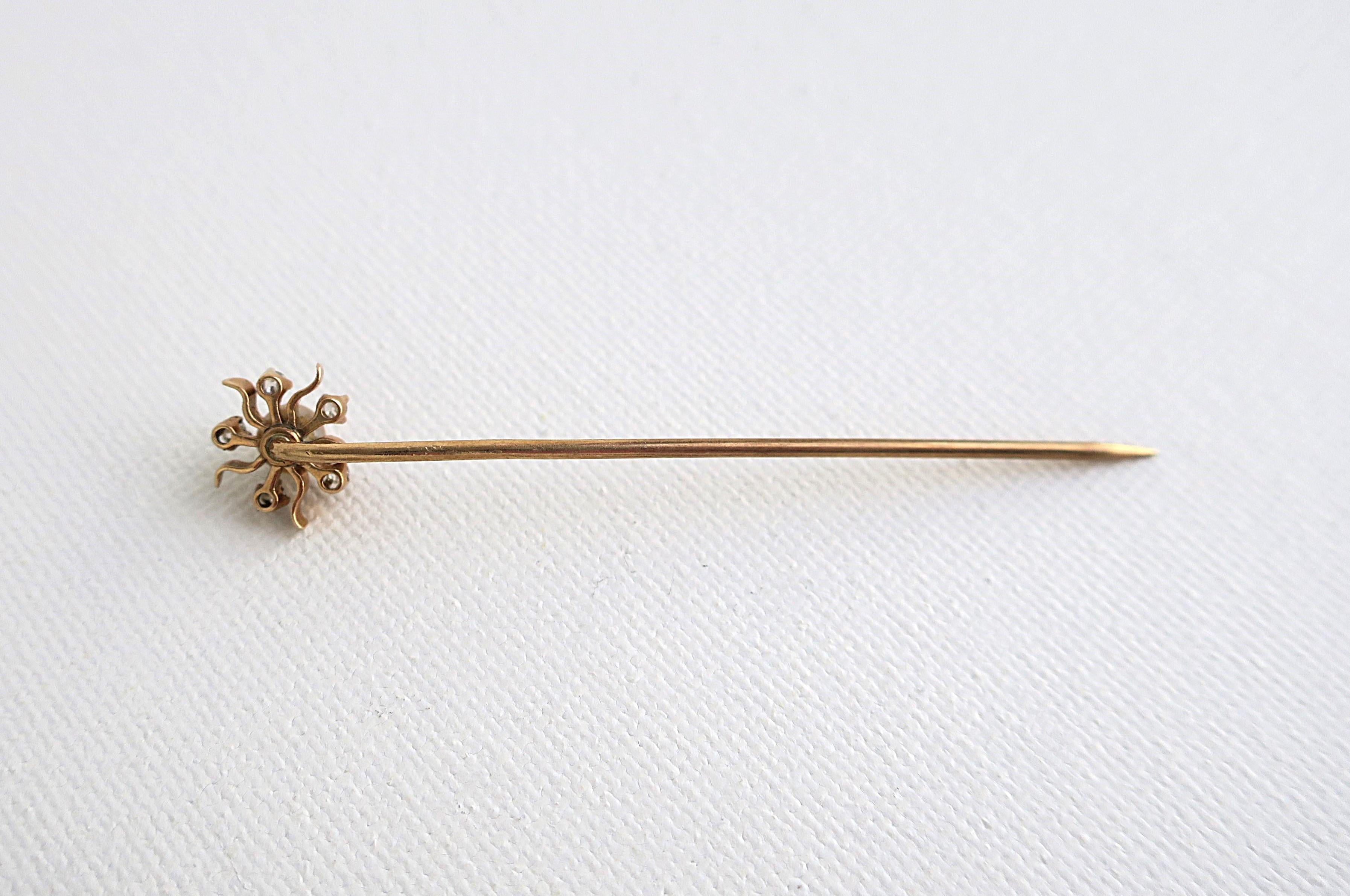 Diamond Pearl Gold Stickpin For Sale 1