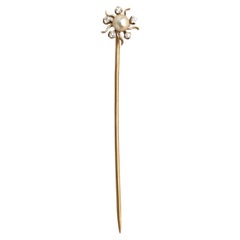Diamond Pearl Gold Stickpin