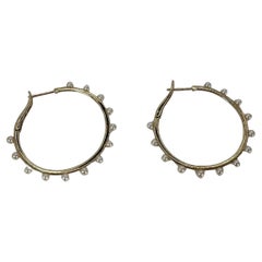 Pendientes de aro de diamantes y perlas de gran diámetro de oro de 14 KT