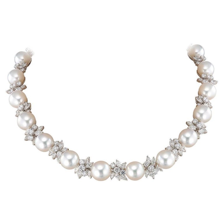 Diamond and Pearl Necklace For Sale at 1stDibs | pearl and diamond necklace,  diamond pearl necklace, pearls and diamond necklace