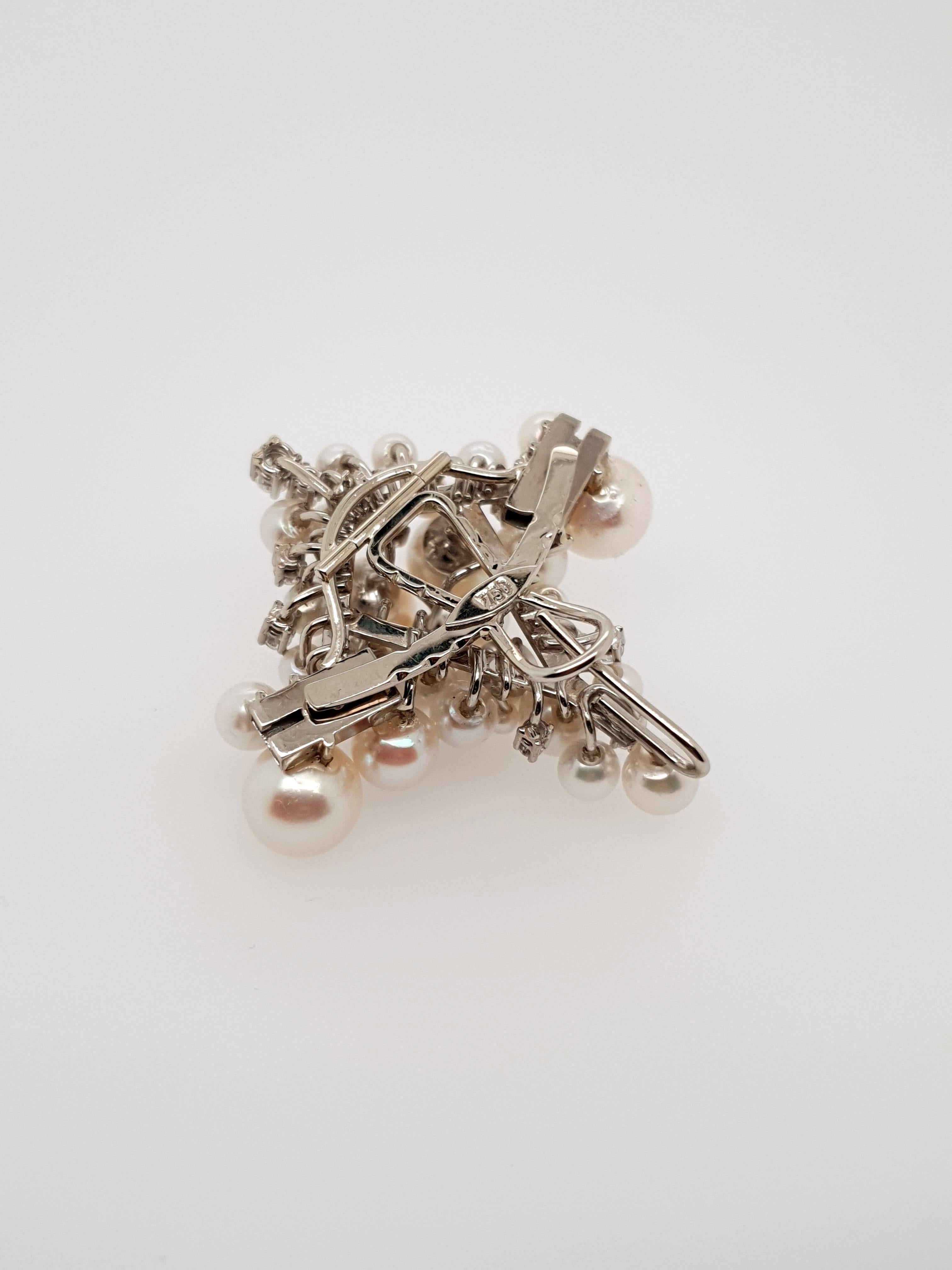 Diamant-Perlen-Anhänger mit Mandarine Granat, schwarzem Spinell und 18kt Weißgold 6