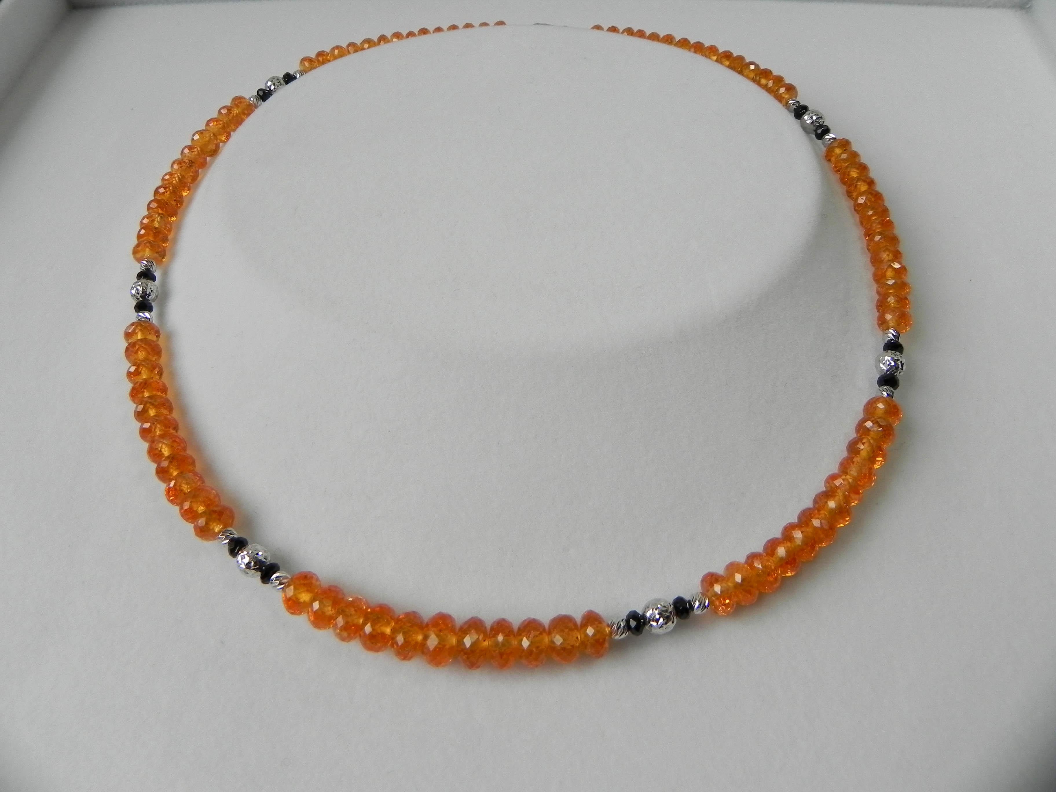 Diamant-Perlen-Anhänger mit Mandarine Granat, schwarzem Spinell und 18kt Weißgold 7