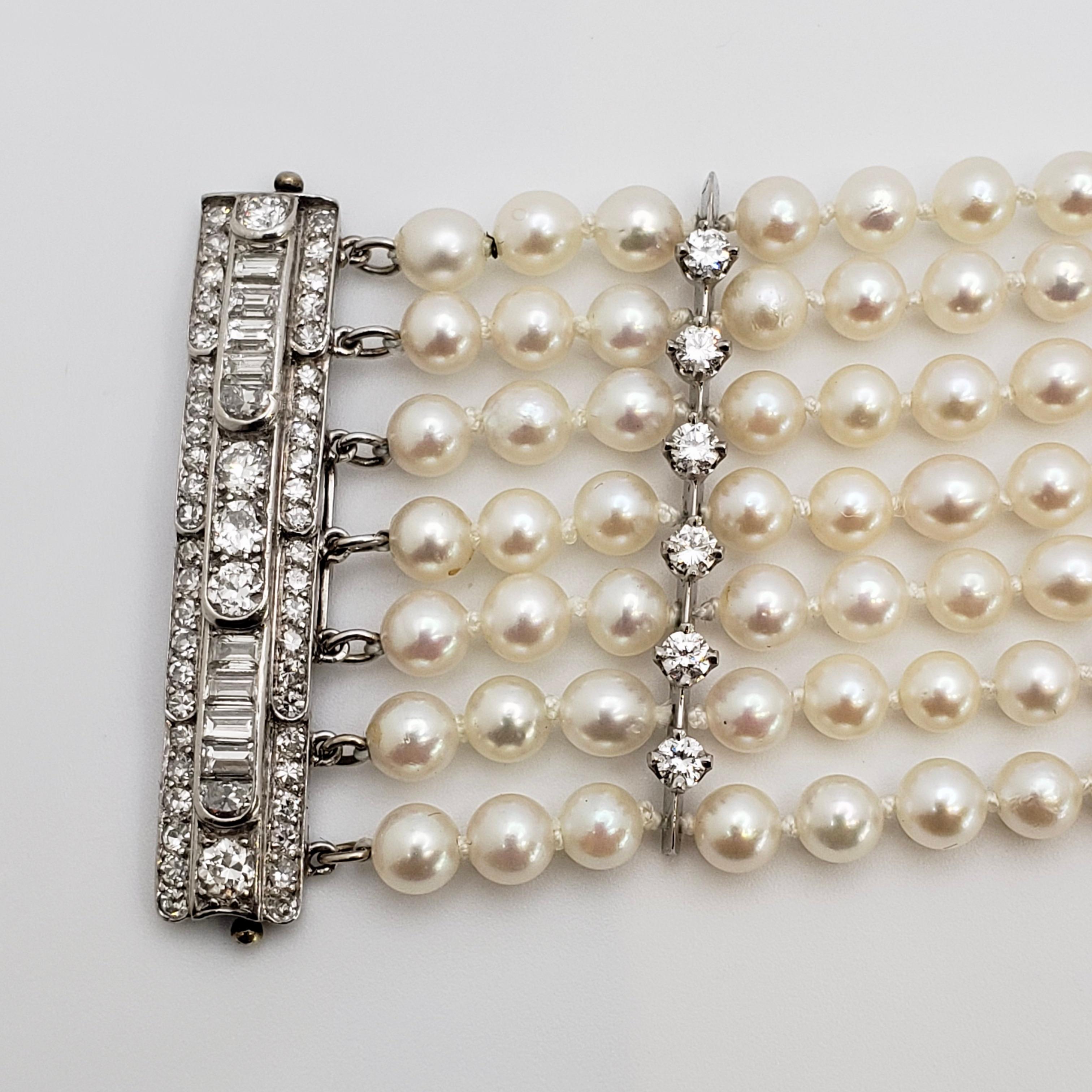 2.50 Carat Diamond Pearl Platinum Bracelet For Sale 4