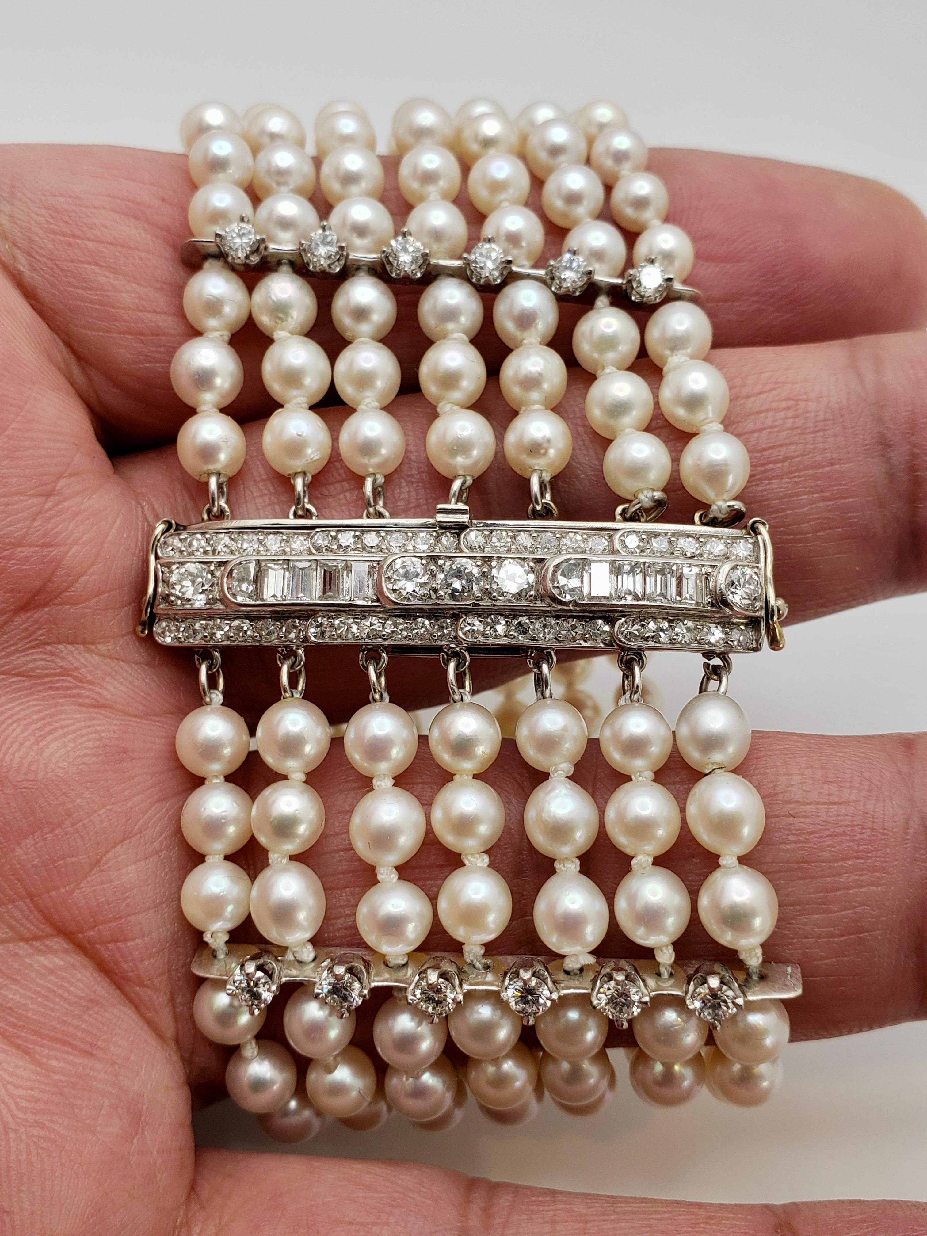 2.50 Carat Diamond Pearl Platinum Bracelet For Sale 5