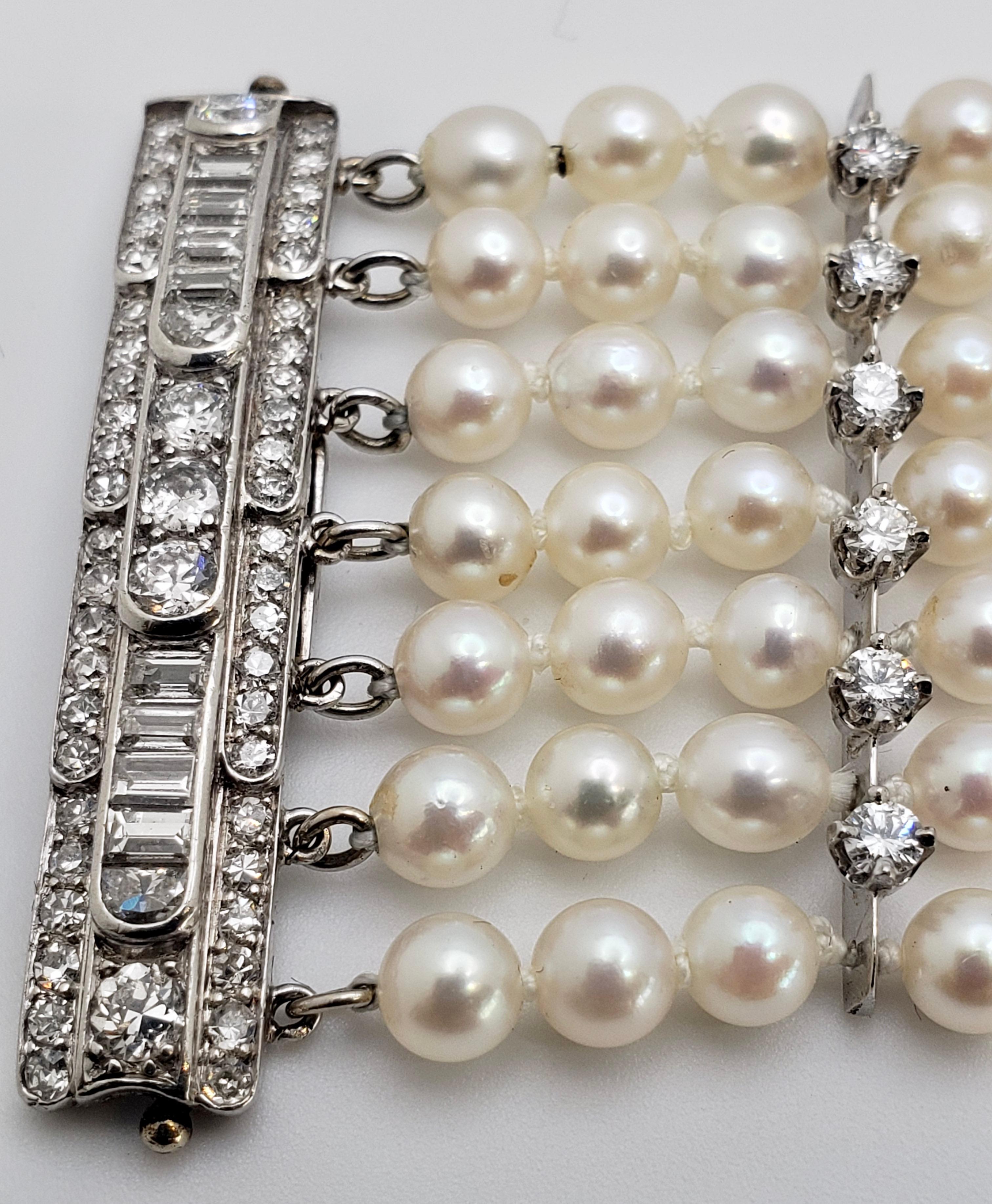 Platinarmband mit 2,50 Karat Diamanten und Perlen (Retro) im Angebot