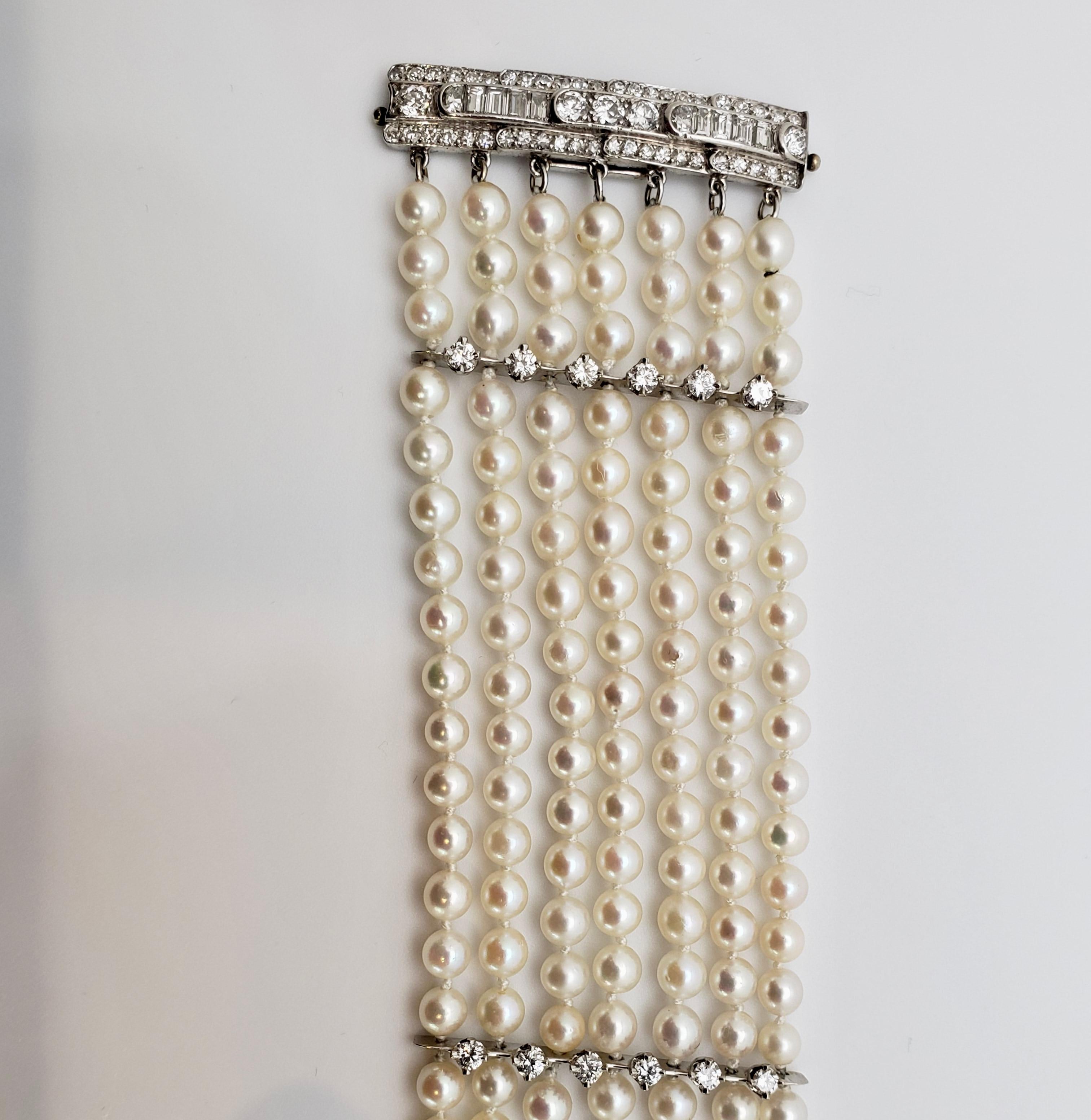 Platinarmband mit 2,50 Karat Diamanten und Perlen (Rundschliff) im Angebot