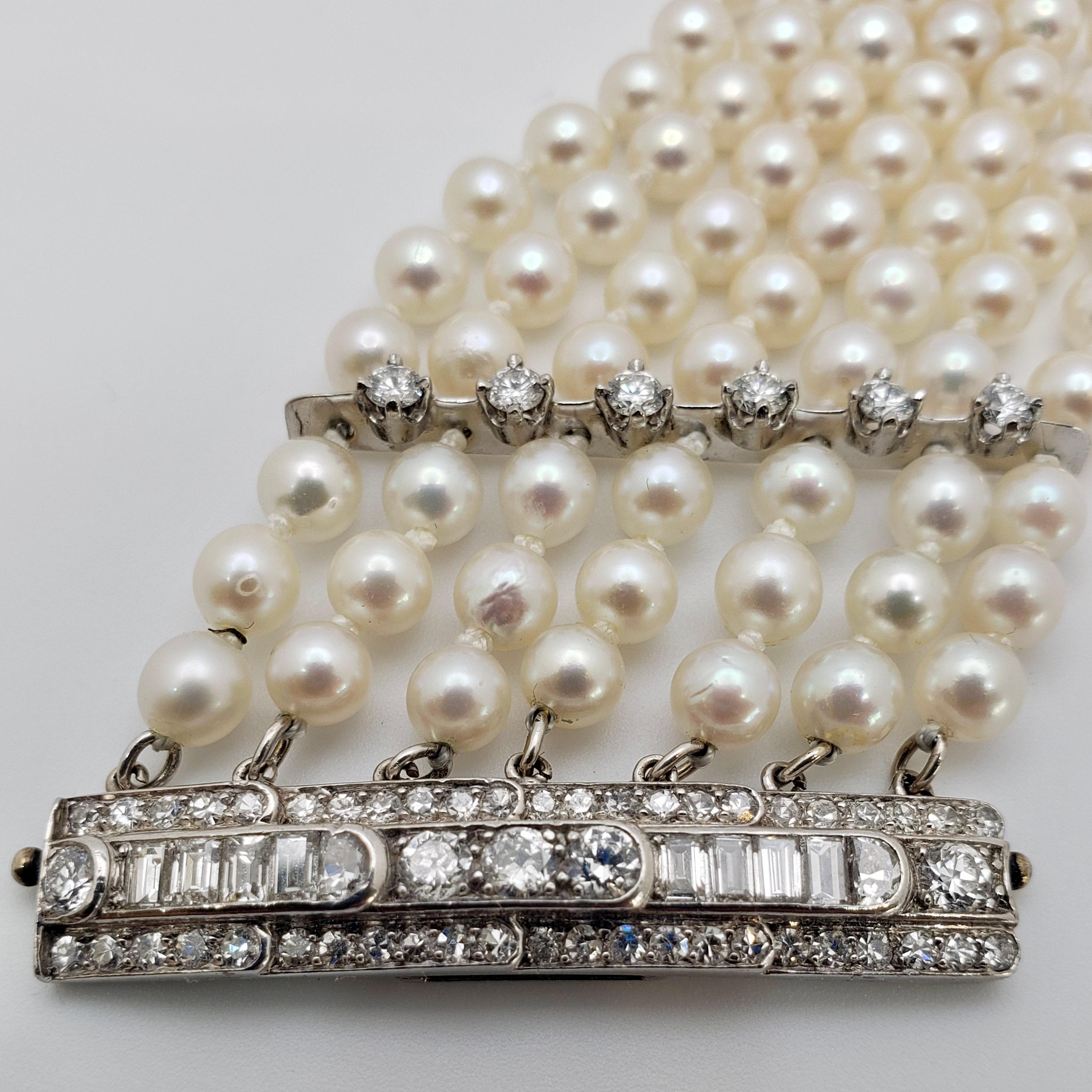 2.50 Carat Diamond Pearl Platinum Bracelet In Excellent Condition For Sale In Westport, CT