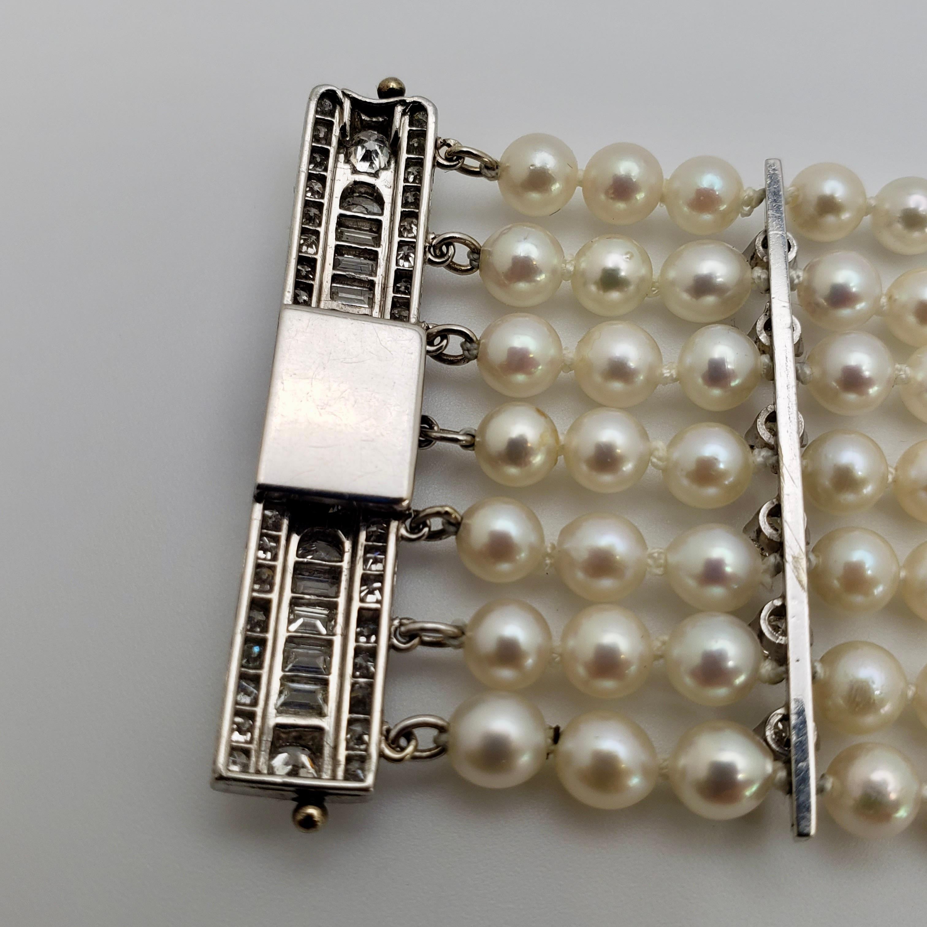 Platinarmband mit 2,50 Karat Diamanten und Perlen Damen im Angebot