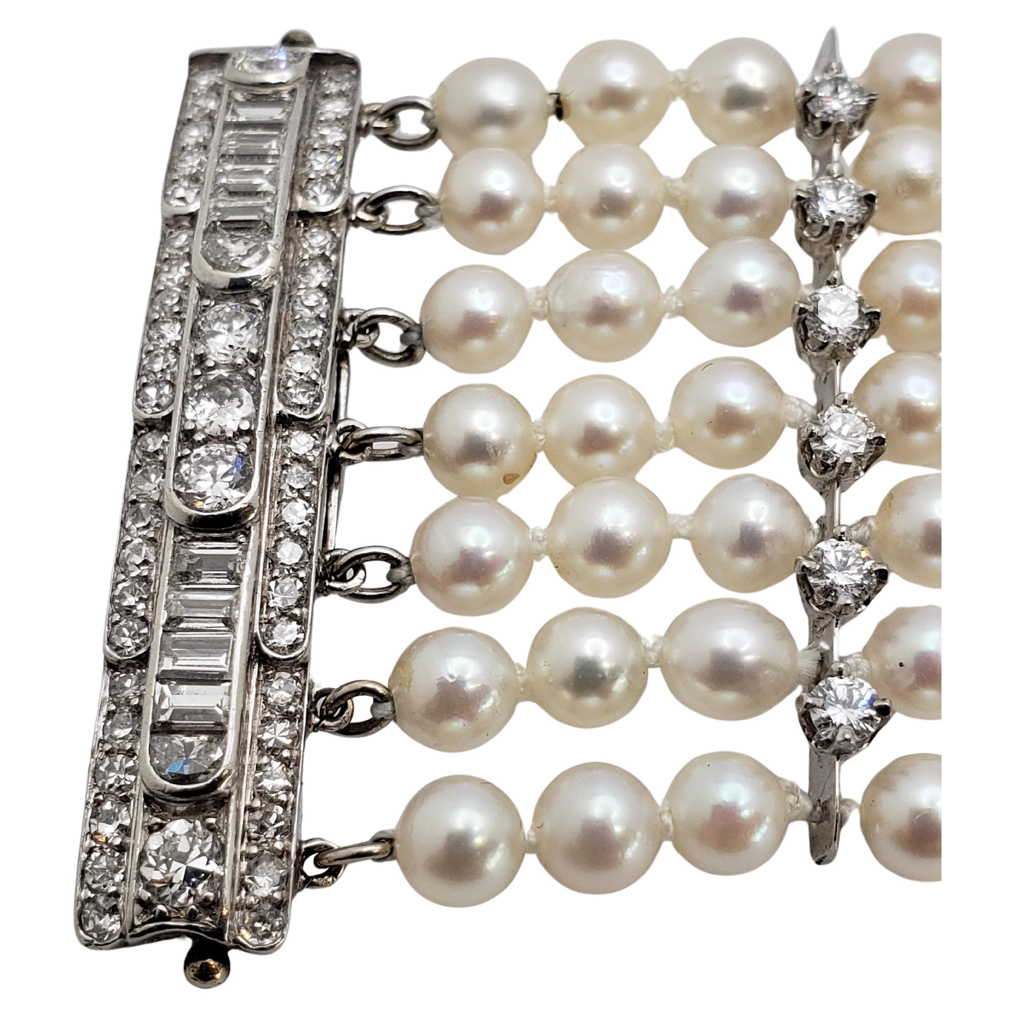 2.50 Carat Diamond Pearl Platinum Bracelet For Sale