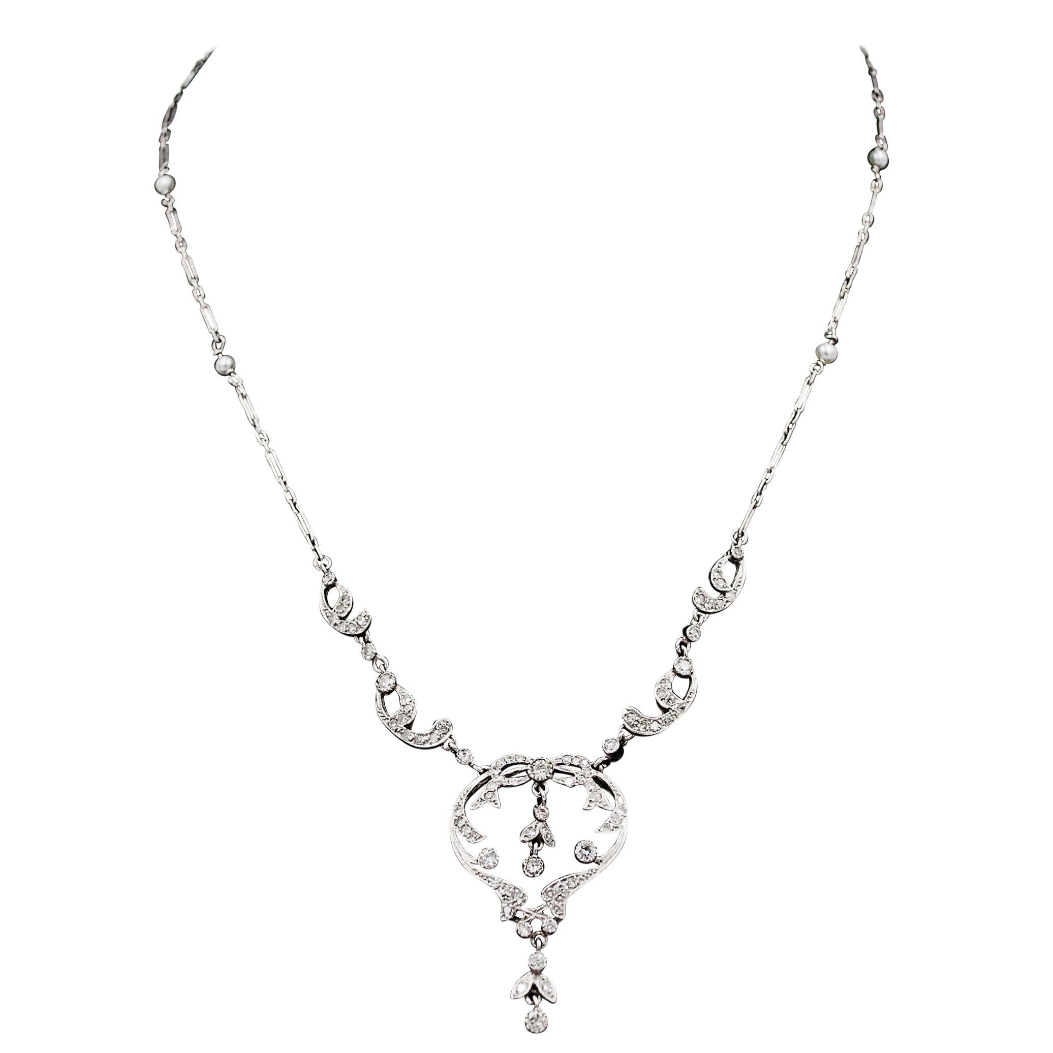 Diamond Pearl Platinum Edwardian Necklace