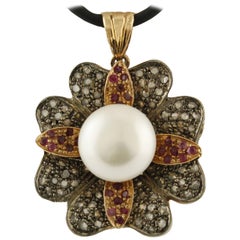 Diamond Pearl Ruby Rose Gold Pendant