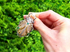 Diamond Pearl Sapphire Emerald and Glass 18k Gold Scarab Beetle Brooch (1995)