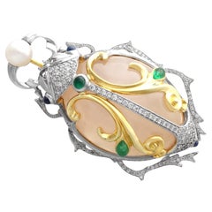 Diamond Pearl Sapphire Emerald and Glass 18k Gold Scarab Beetle Brooch (1995)