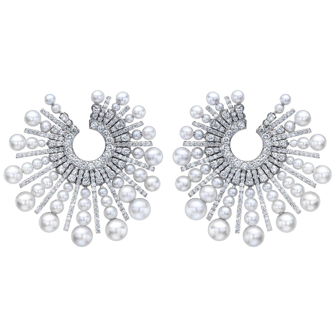 Diamond Pearl Spoke 18 Karat Incredible Earrings