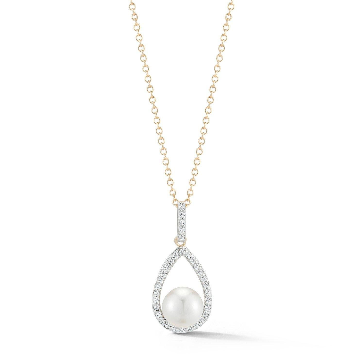 Modern Diamond Pearl Tear Drop Necklace For Sale