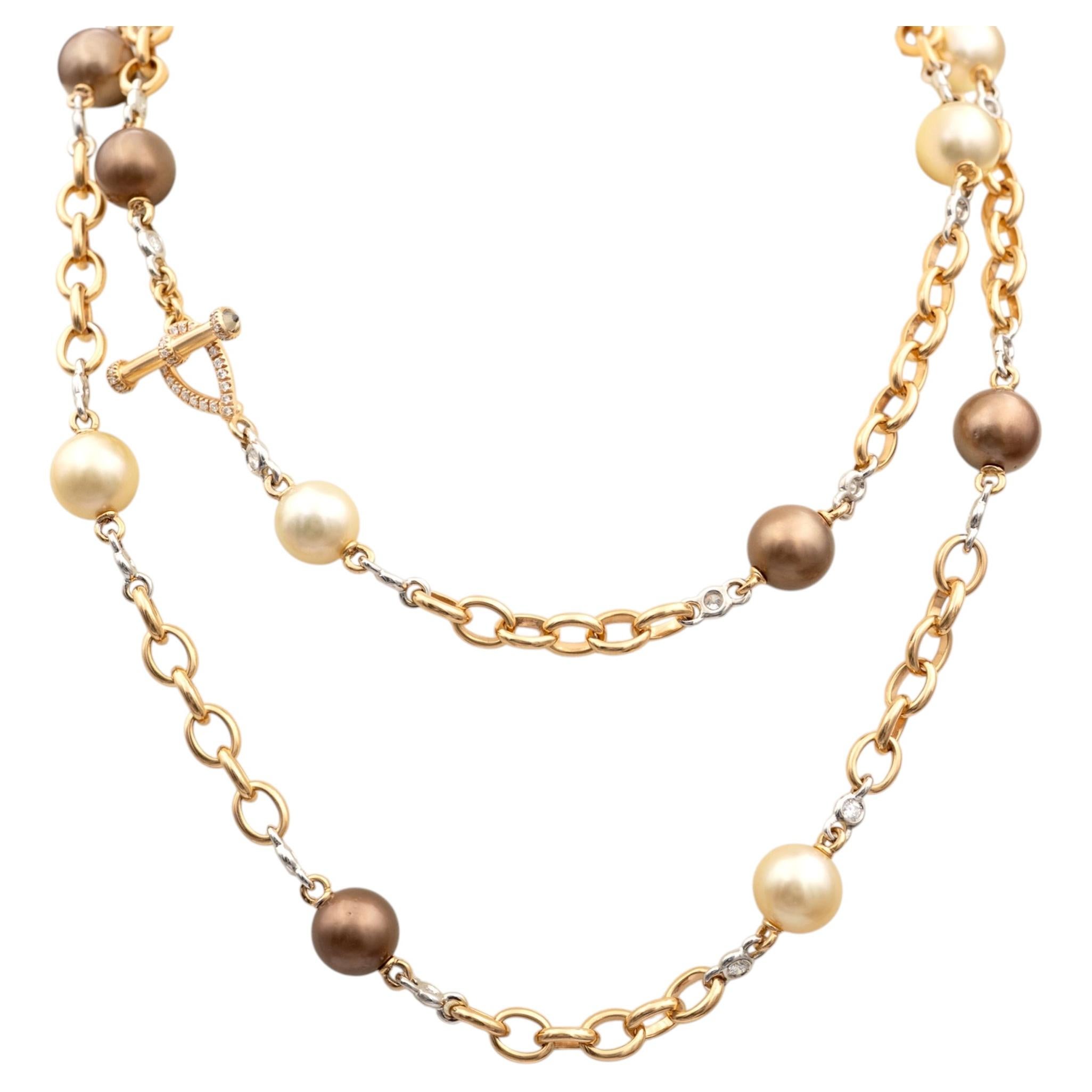 Collar largo de oro de 18 quilates en dos tonos «Diamond Pearl» en venta