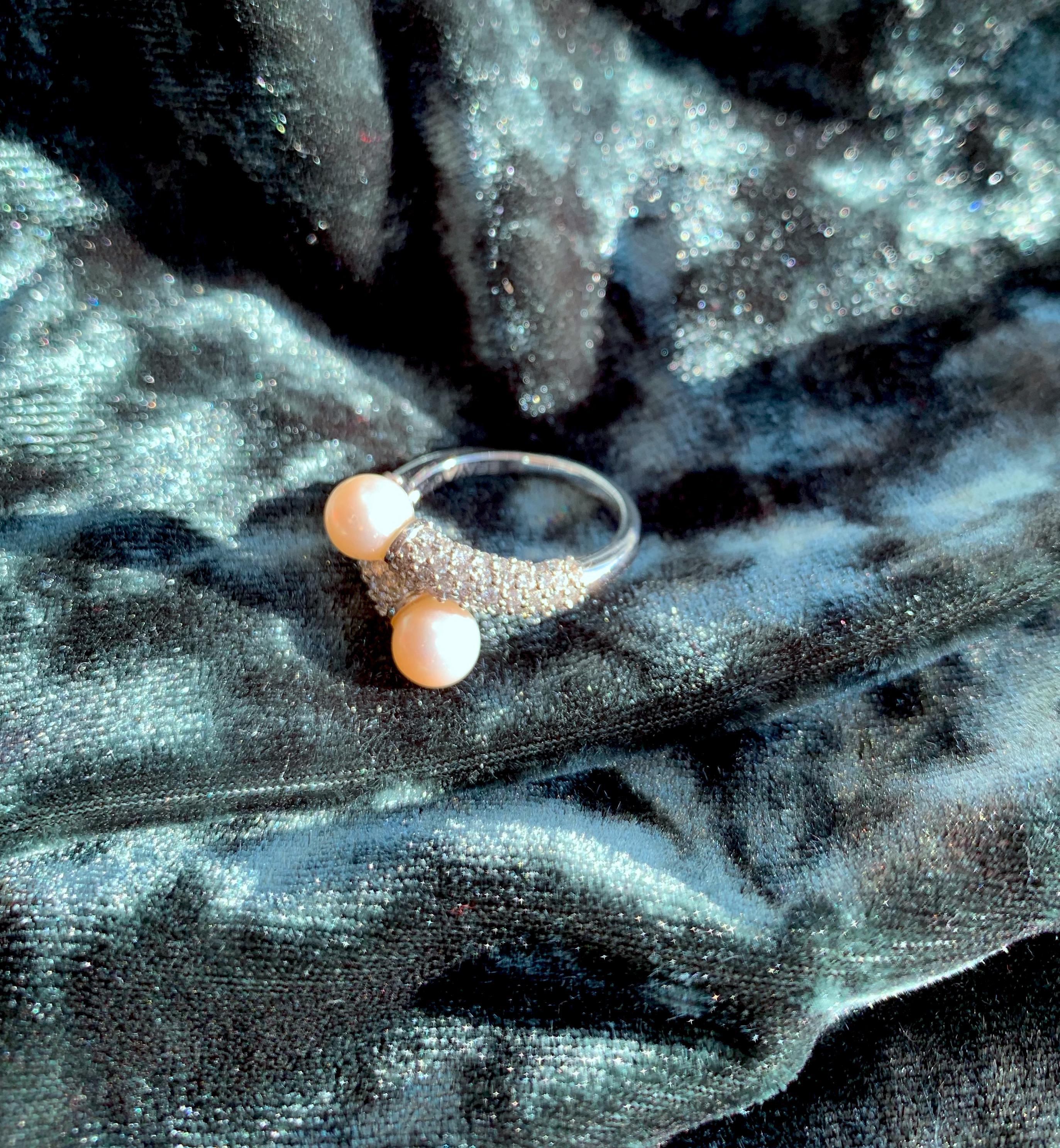 Modern Diamond Pearl Unity Ring For Sale
