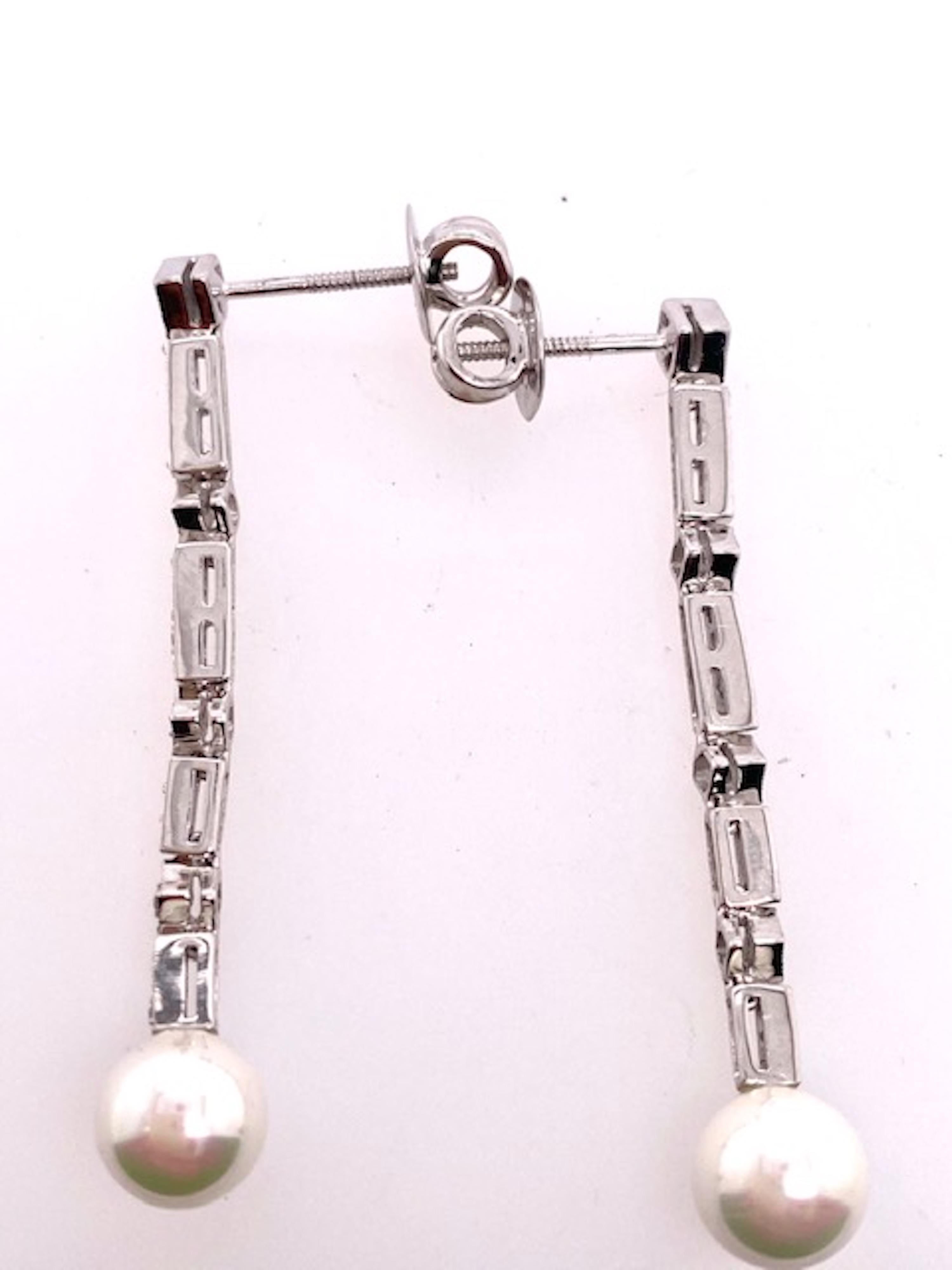 Brilliant Cut Diamond and Pearl White Gold Earrings For Sale