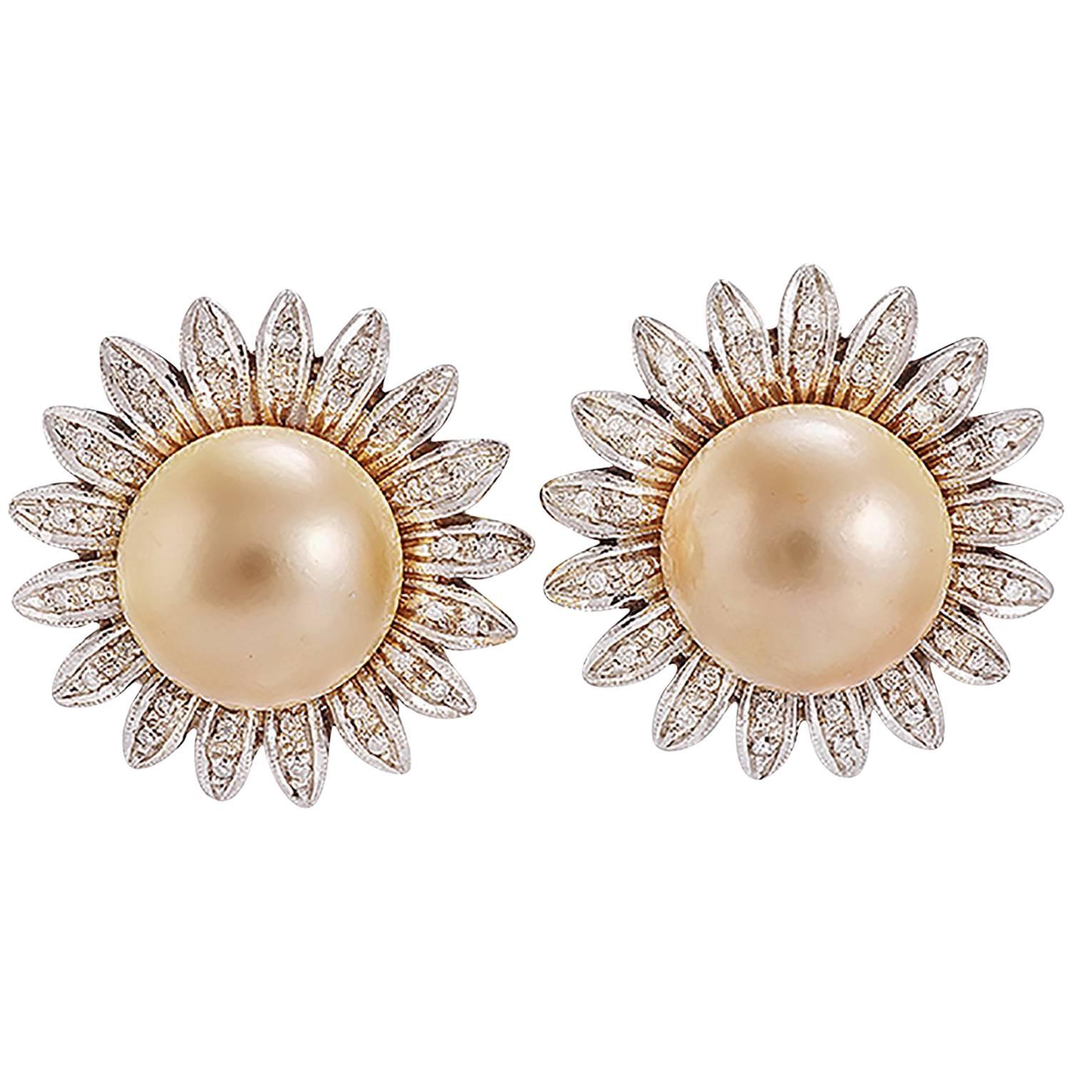 Diamond Pearl White Gold Earrings