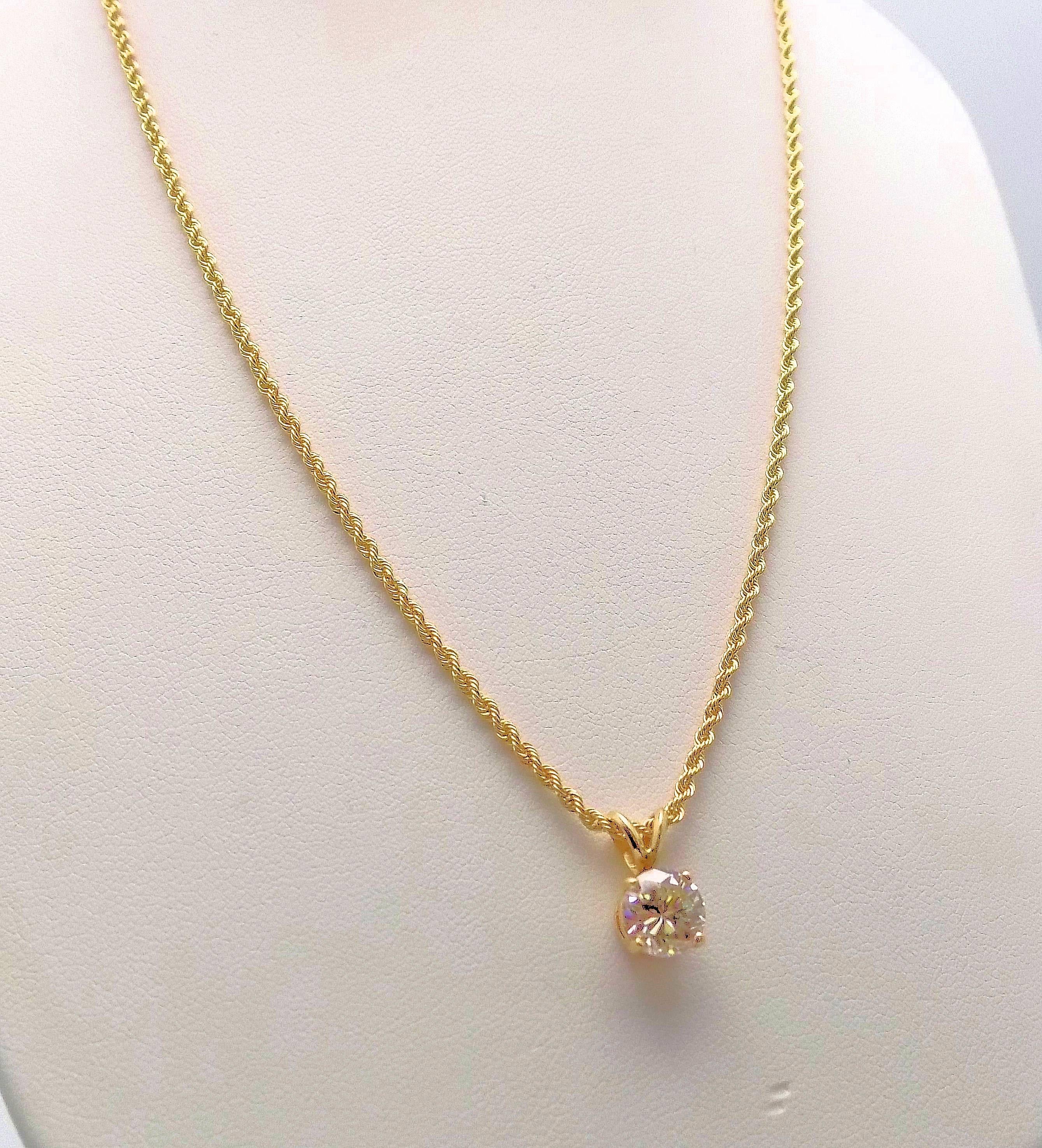 Women's Diamond Pendant and 14 Karat Yellow Gold Rope Chain For Sale