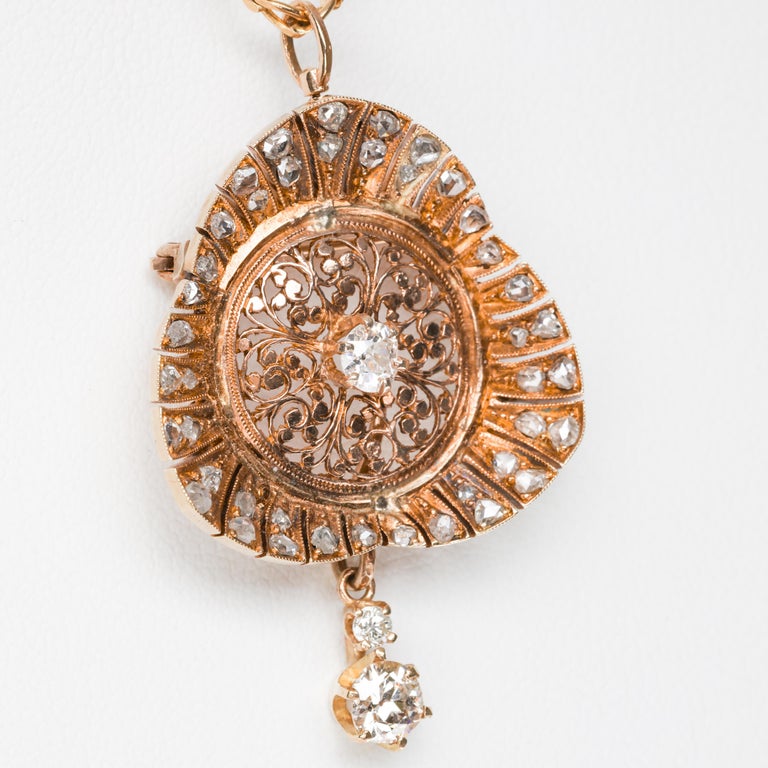 Baroque Revival Diamond Pendant / Brooch, Circa 1940s  For Sale