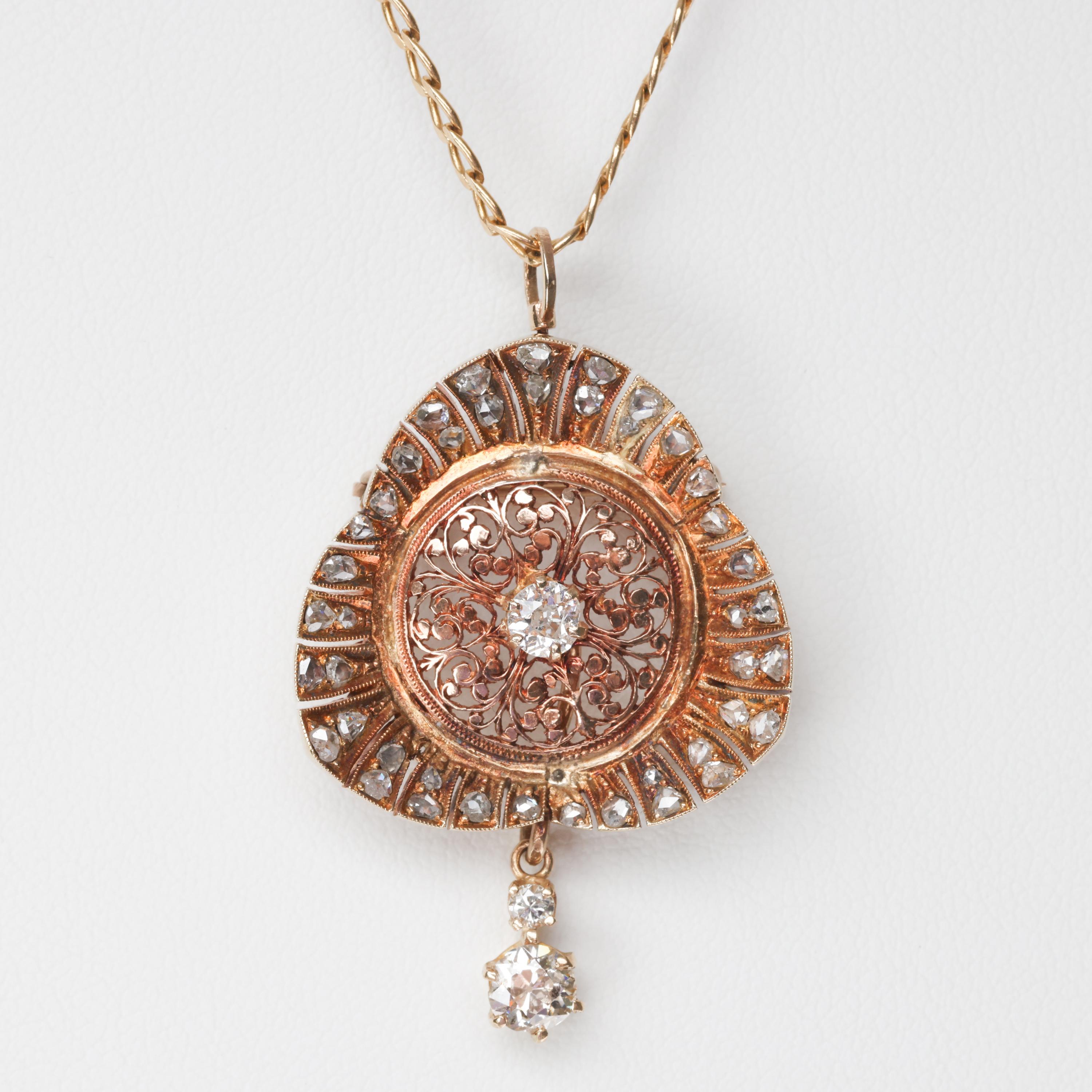Baroque Revival Diamond Pendant / Brooch, Circa 1940s  For Sale