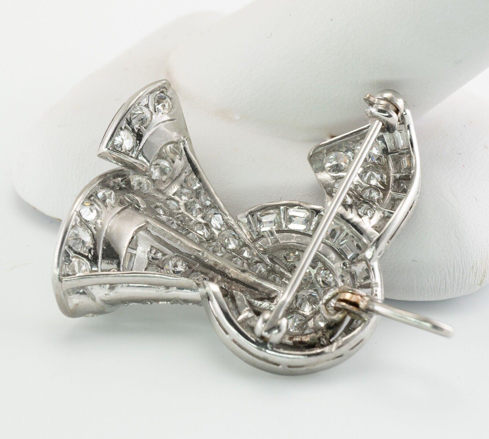 Diamond Pendant Brooch Platinum Vintage Bow 3.50cts For Sale 5