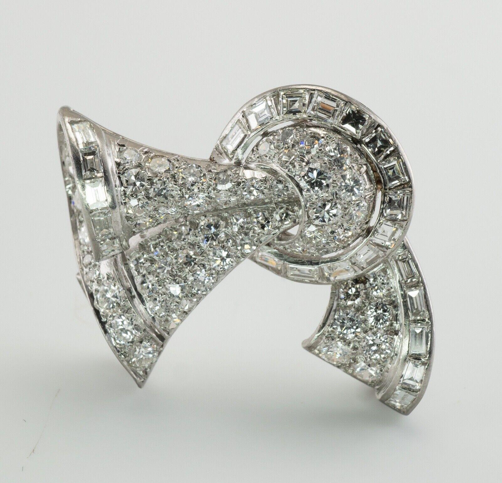 Art Deco Diamond Pendant Brooch Platinum Vintage Bow 3.50cts For Sale