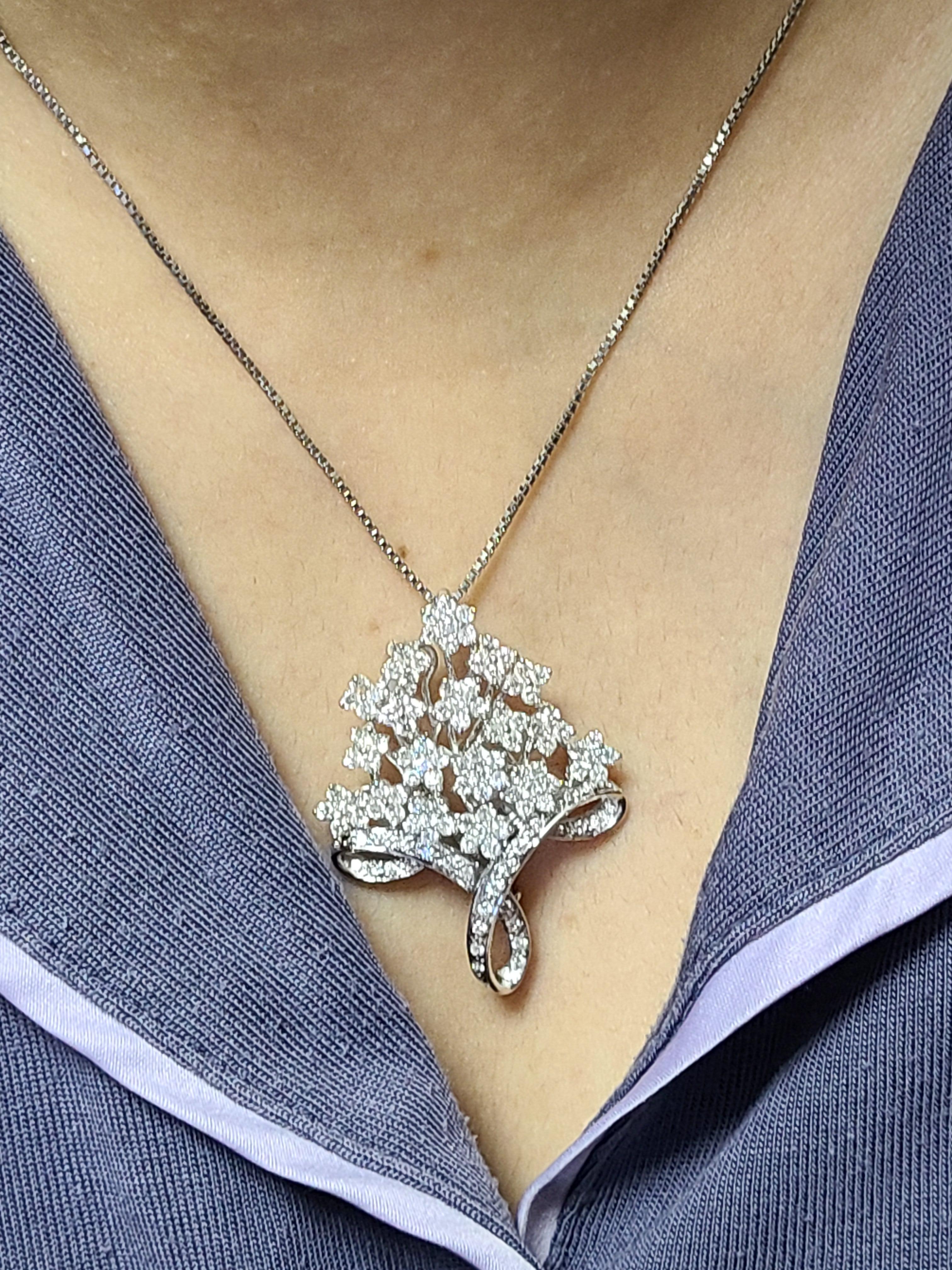 Diamond Pendant Brooch Set in 18 Karat Gold For Sale 3