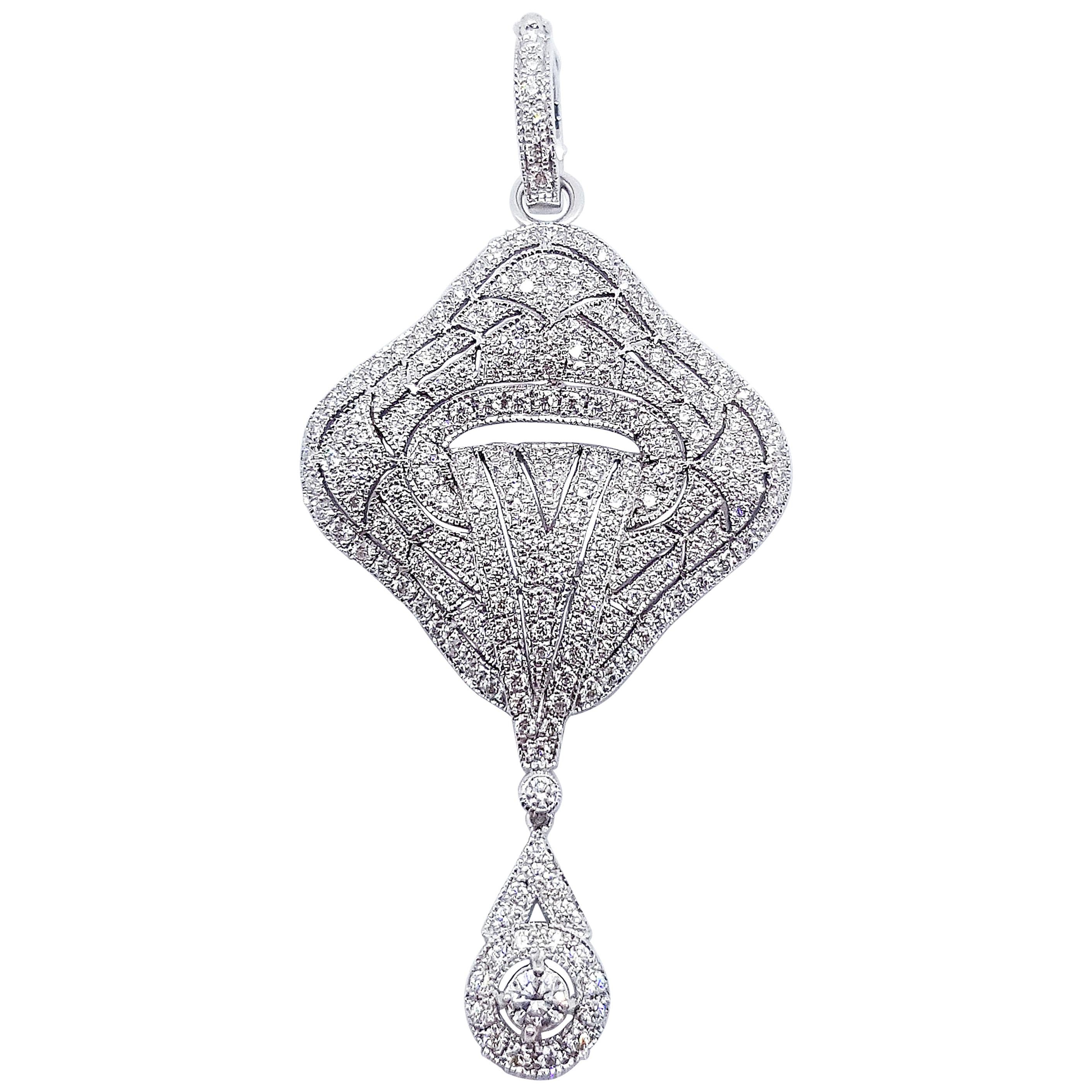 Diamond Pendant/Brooch Set in 18 Karat White Gold Settings