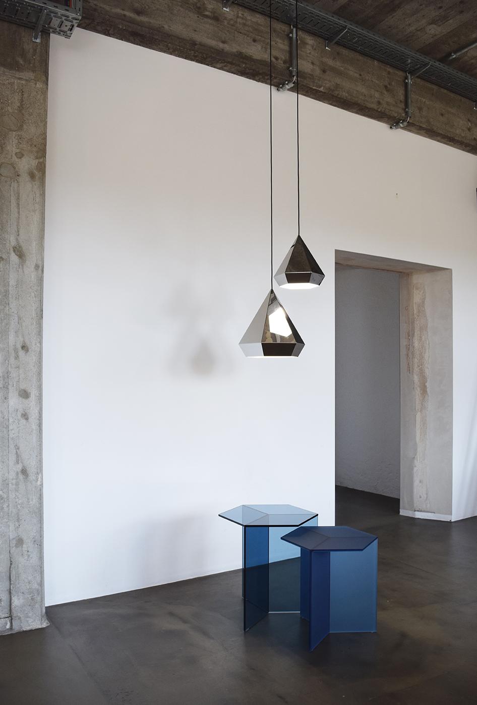 Modern Diamond Pendant Lamp 25 cm Mirror Steel, Sebastian Scherer NEO/CRAFT For Sale