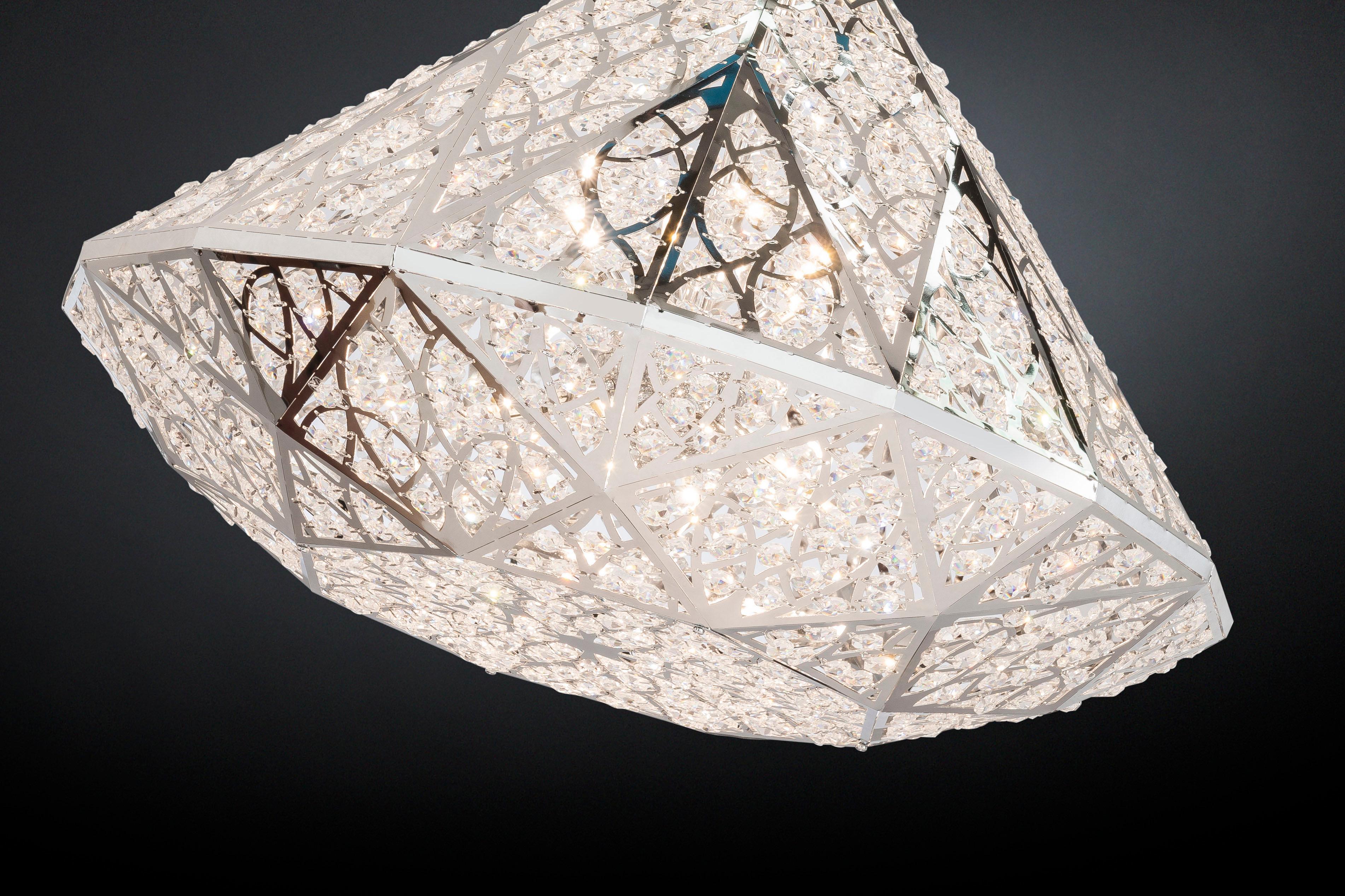 Modern Diamond Pendant Lamp, Big, Chrome Finish, Arabesque Style, Italy For Sale