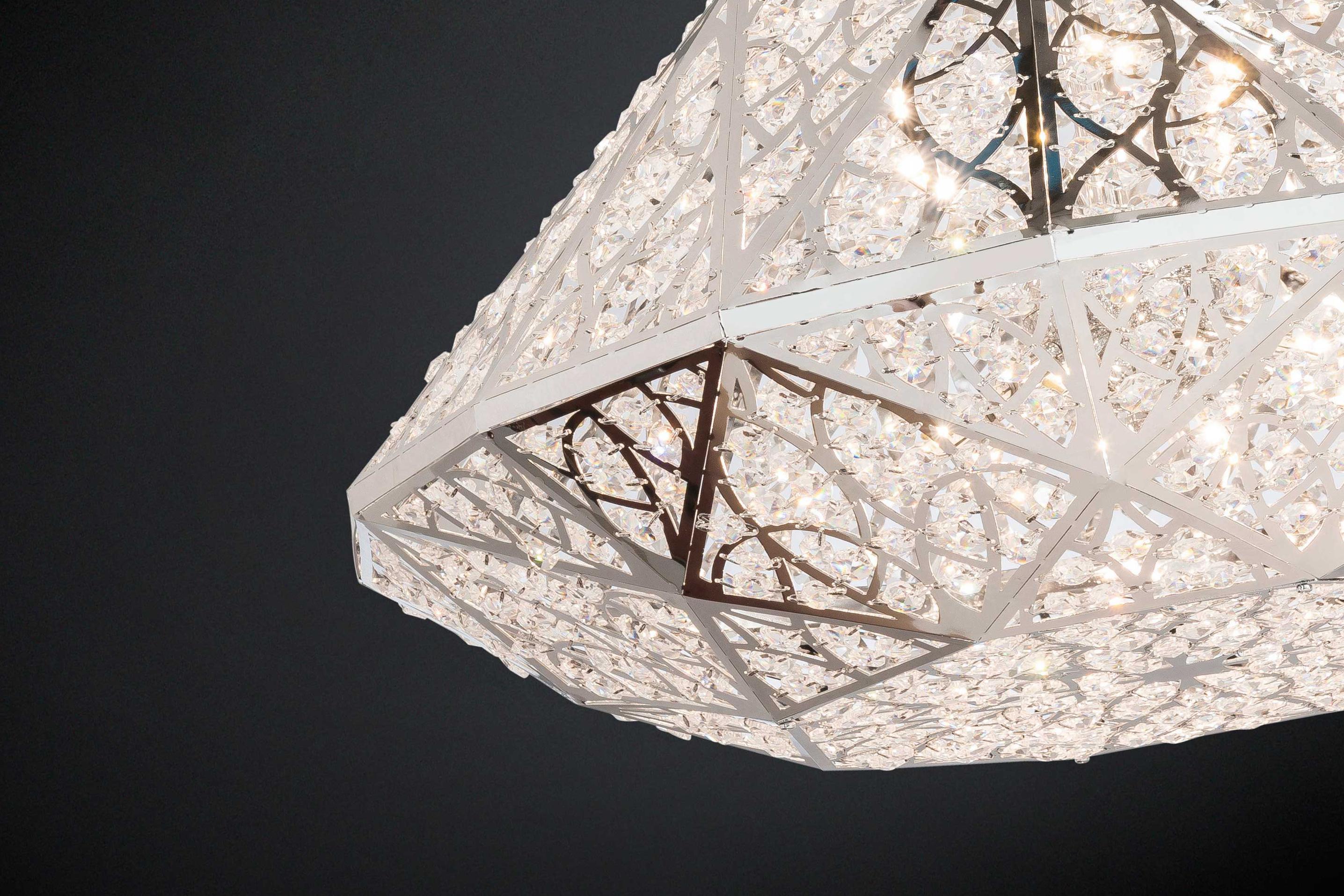 Italian Diamond Pendant Lamp, Big, Chrome Finish, Arabesque Style, Italy For Sale