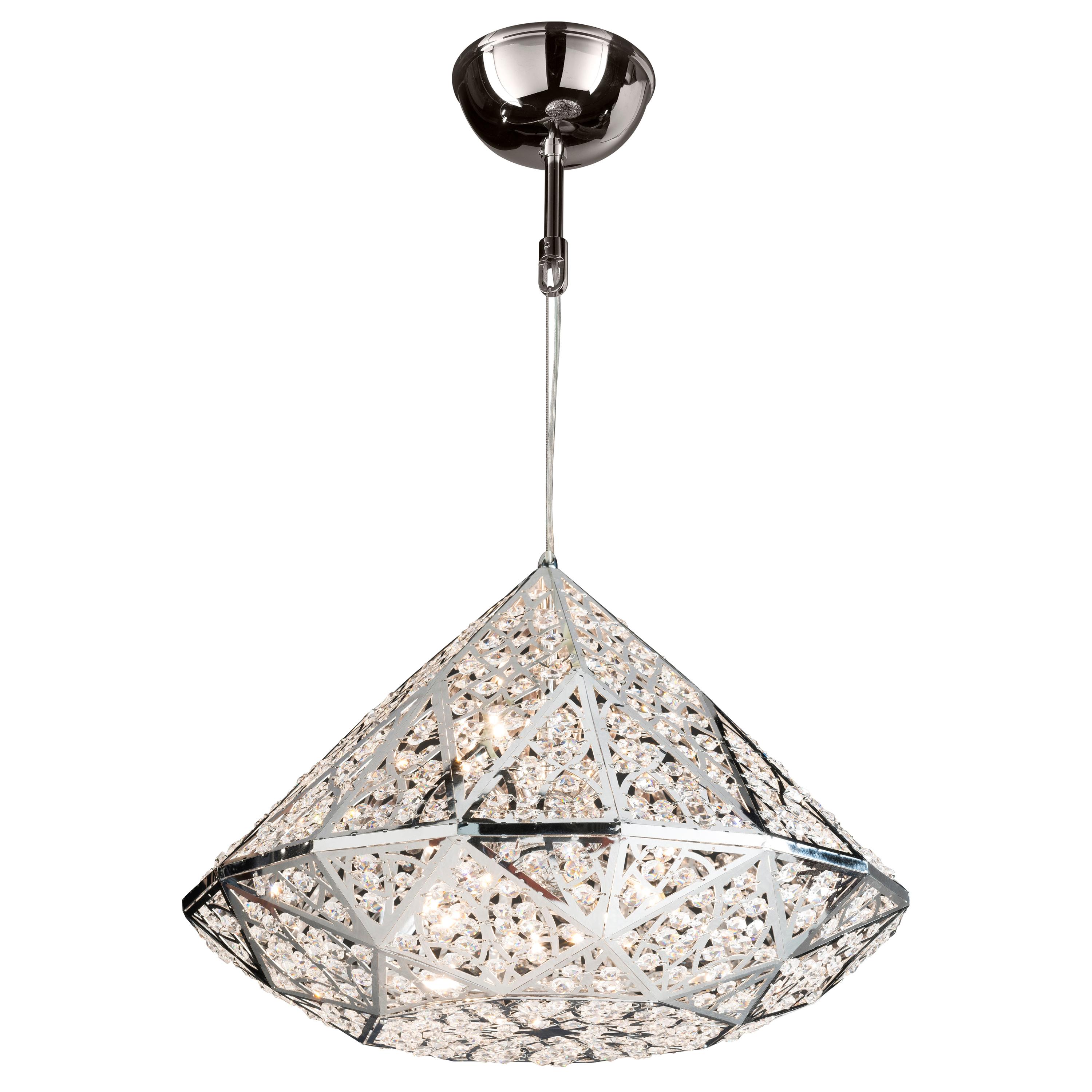 Diamond Pendant Lamp, Medium 1, Chrome Finish, Arabesque Style, Italy For Sale