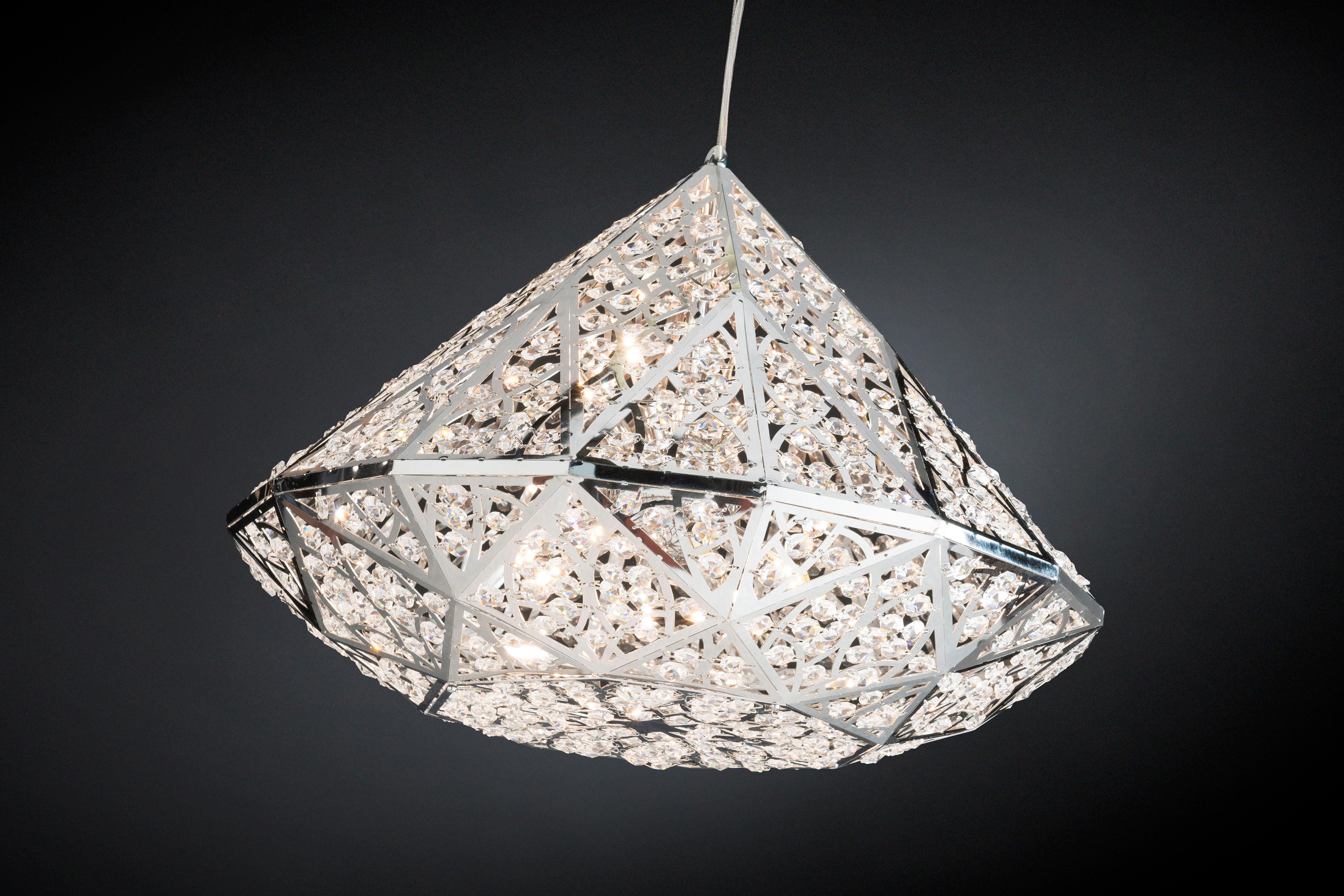 Modern Diamond Pendant Lamp, Medium 2, Chrome Finish, Arabesque Style, Italy For Sale