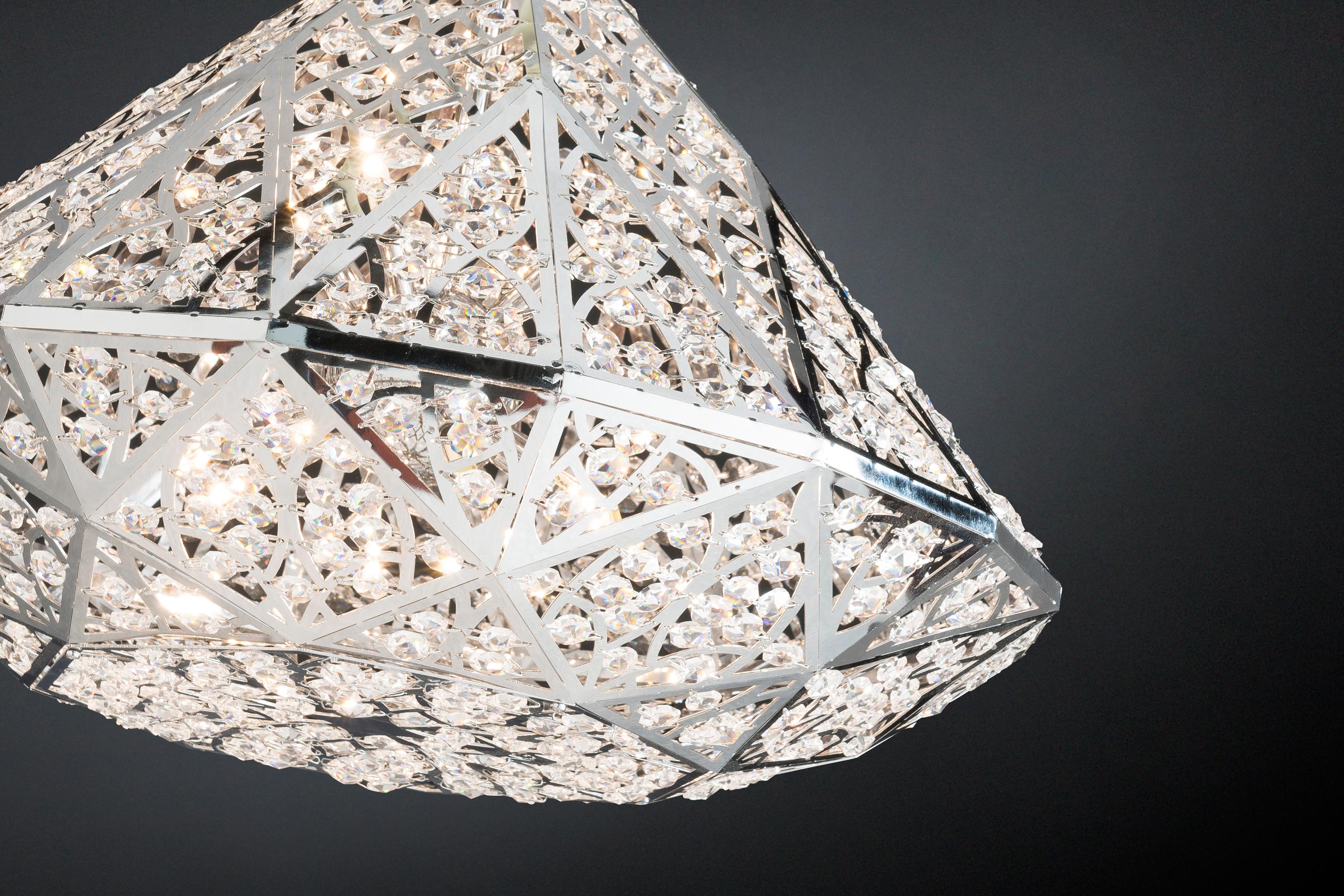 Italian Diamond Pendant Lamp, Medium 2, Chrome Finish, Arabesque Style, Italy For Sale