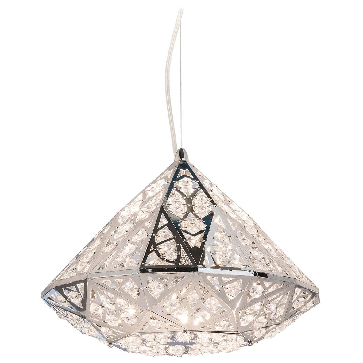 Diamond Pendant Lamp, Small Chrome Finish, Arabesque Style, Italy