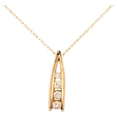 Diamond Pendant Mined .10 Carat Round Brilliant 14K Yellow Gold
