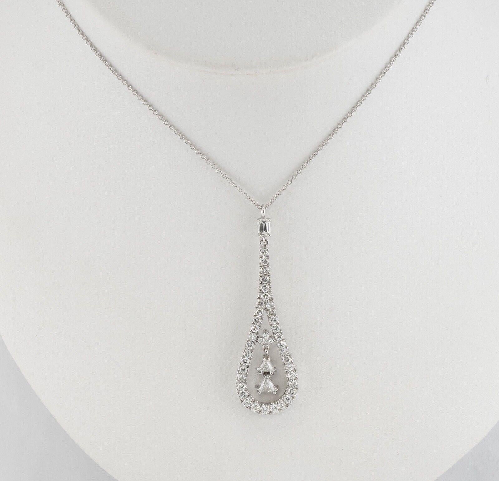 Mixed Cut Diamond Pendant Necklace 14K White Gold 1.57 TDW For Sale